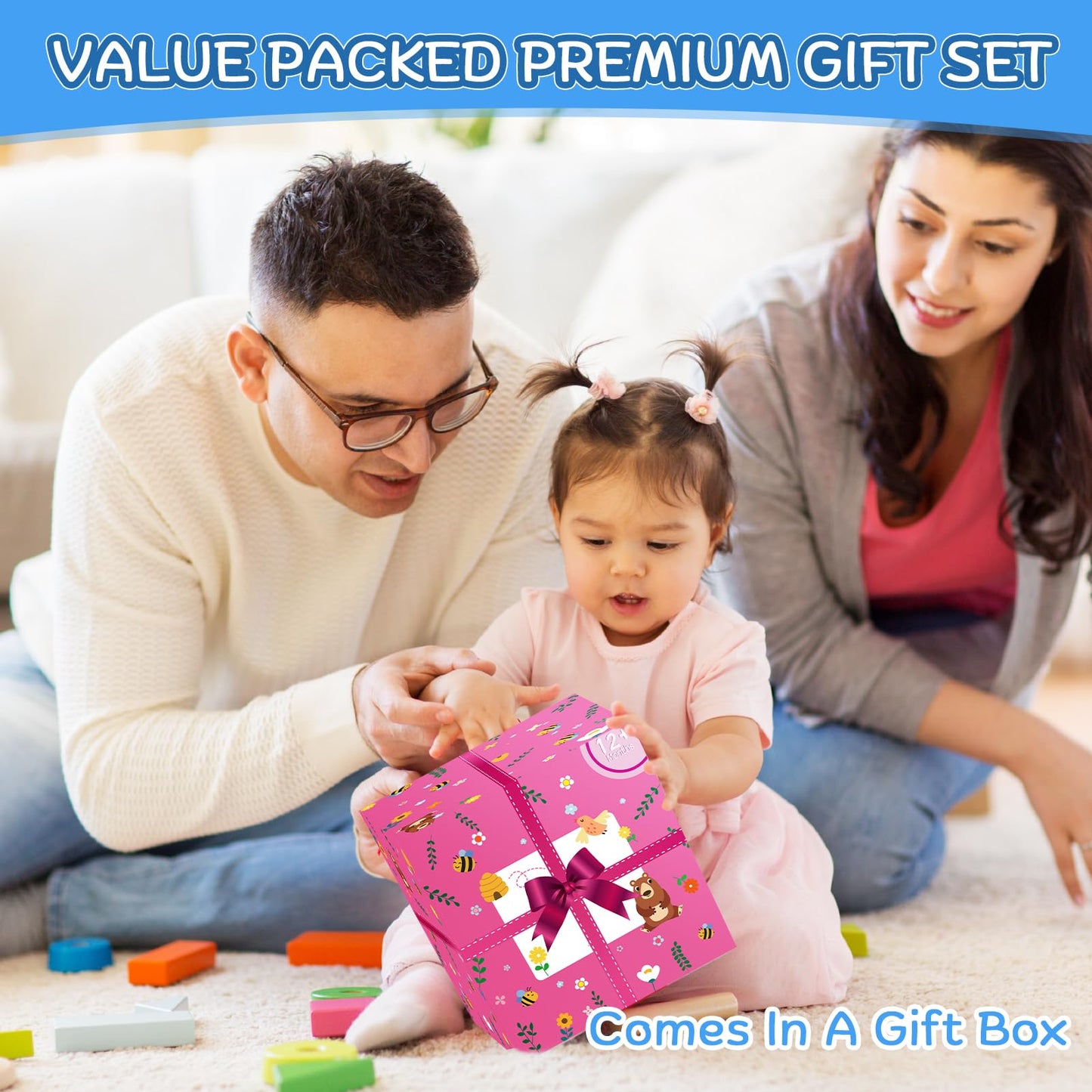 Wooden Activity Cube | Montessori Toys for 12+ Months Toddlers | One Year Old 1st First Birthday Gift | Educational Learning Toys for Baby Boys Girls Age 1 2 3 | Bonus Sorting & Stacking Game (Pink)