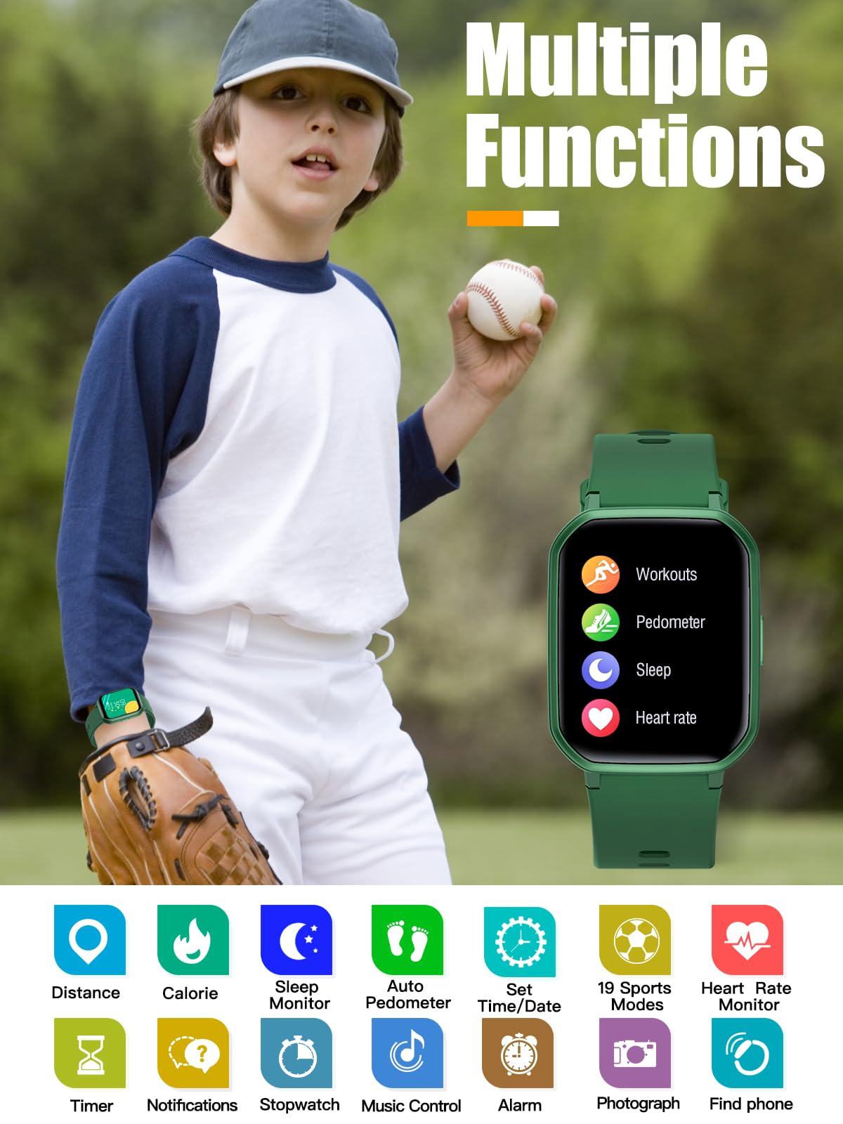 Mgaolo Kids Smart Watch for Boys Girls,Kids Fitness Tracker Smartwatch with Heart Rate Sleep Monitor,Waterproof Pedometer Activity Tracker for Fitbit Android iPhone, Birthday Present (Black)