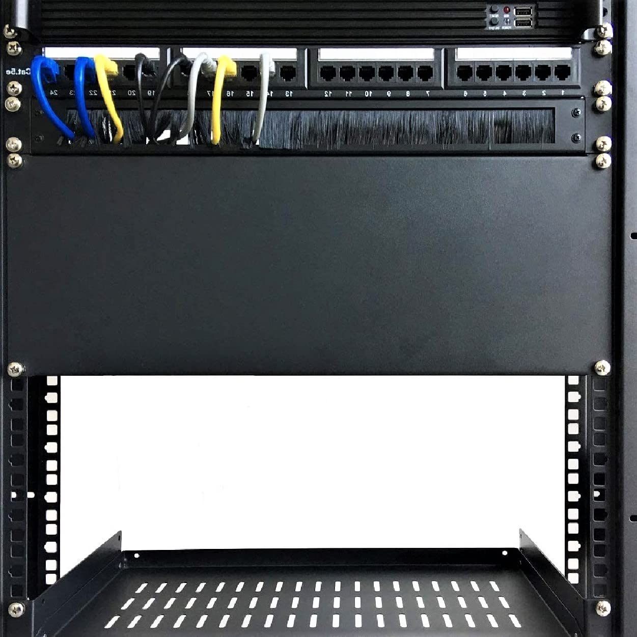 KUYEFGF 1U 19 Inch Rack Mount Brush Panel | Cable Entry Management Passthrough | Black Metal Rack Brush Cables Organizer