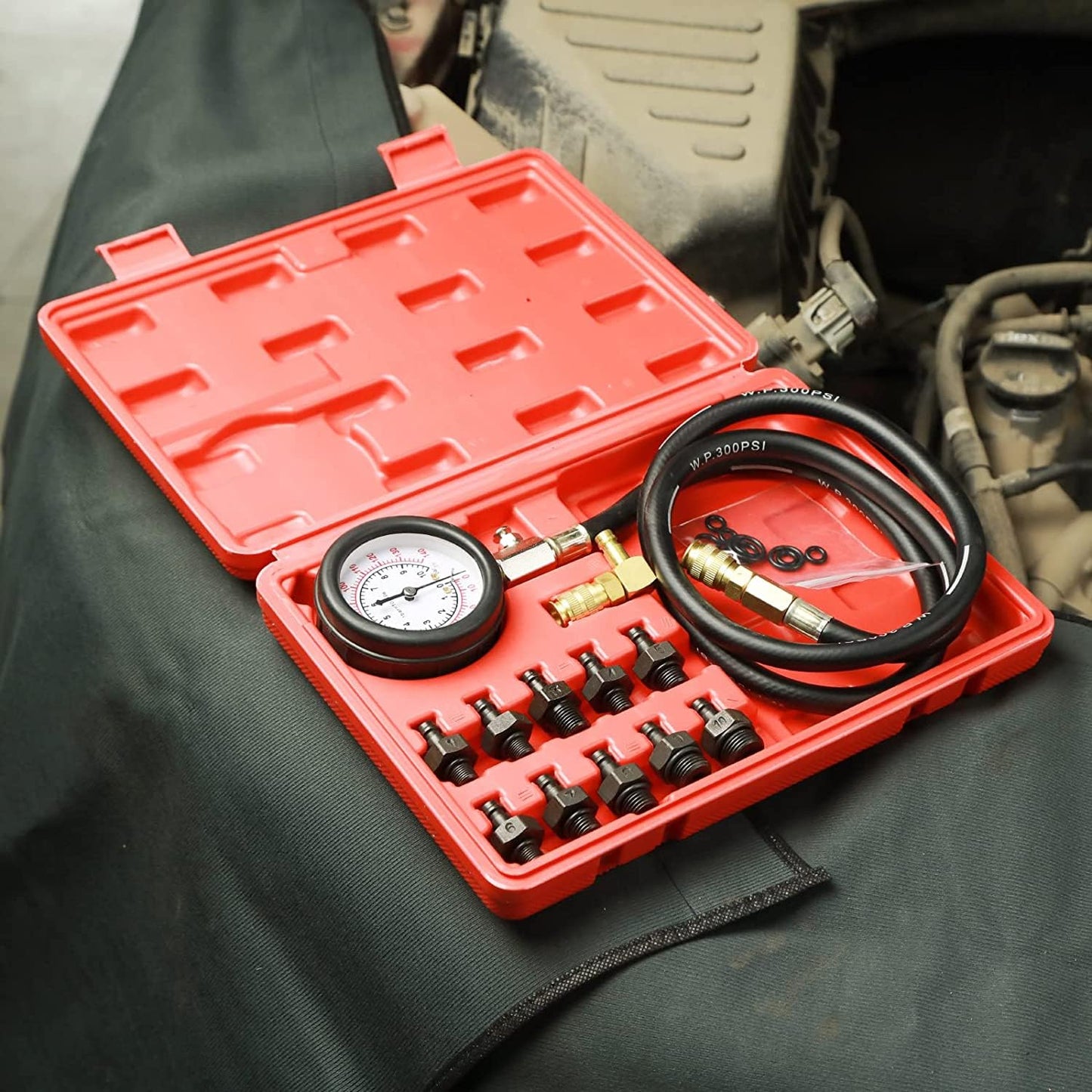 Oil Pressure Tester Tool, Oil Pressure Gauge kit, 0-140 PSI Pressure Test Diagnostic Tools, Engine Oil Pressure Tester Tool kit, for car Truck (red)