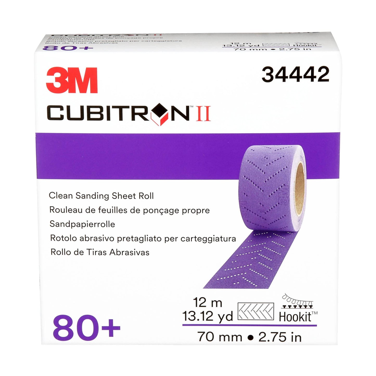 3M Cubitron II Hookit Abrasive Sheet Roll, 34442, Multi-Hole, 70 mm x 12 m, 80+ Grade, Automotive Sanding Roll Sandpaper for Coating Removal, Body Repair, Auto Sanding