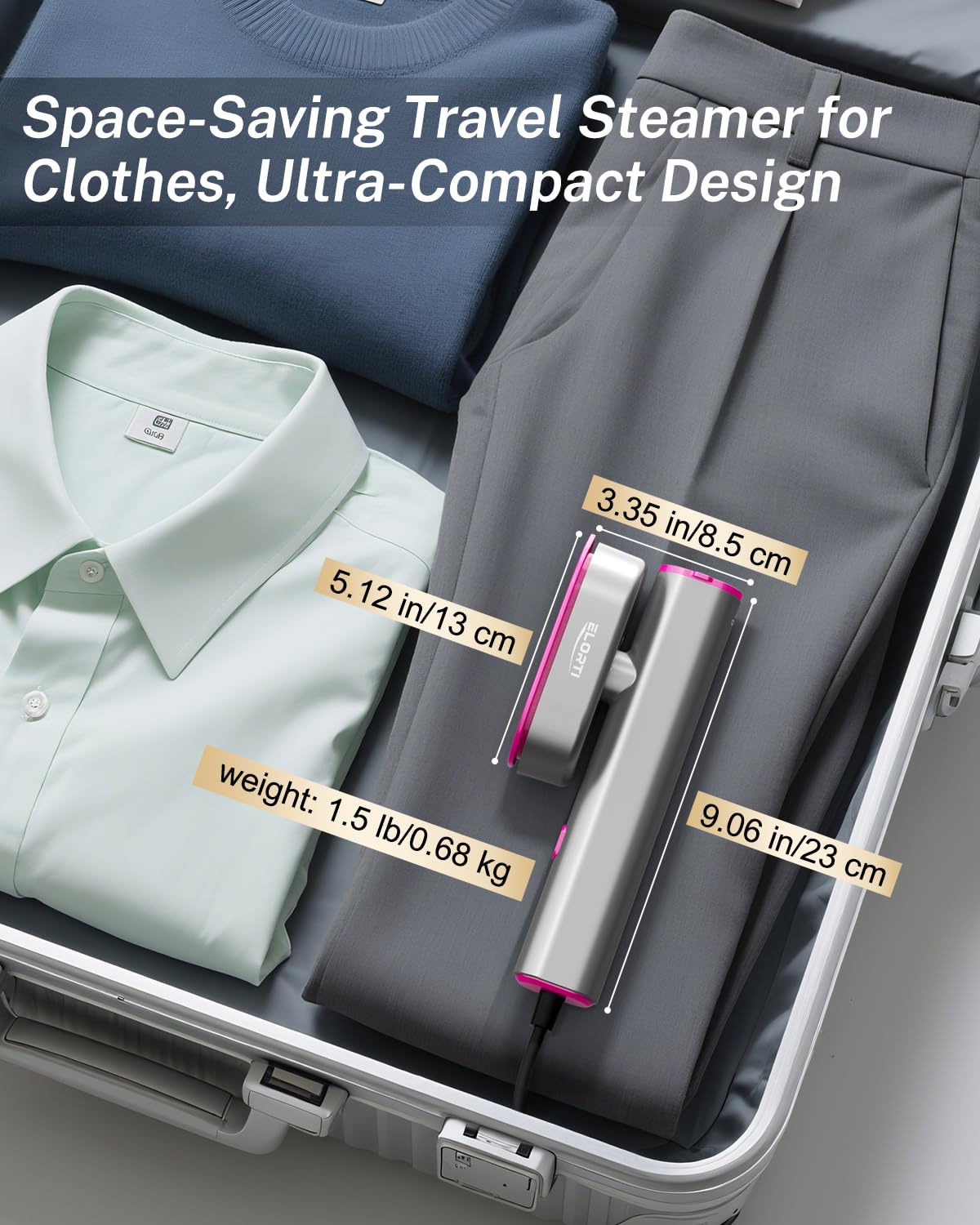 ELORTI Steamer Clothes, 1200W Travel Steamer with 10s Heat-Up, 2-in-1 Handheld Steam Iron ALL Fabrics, Compact Portable Garment Steamer for Travel and Home Use -Purple, 110-120V