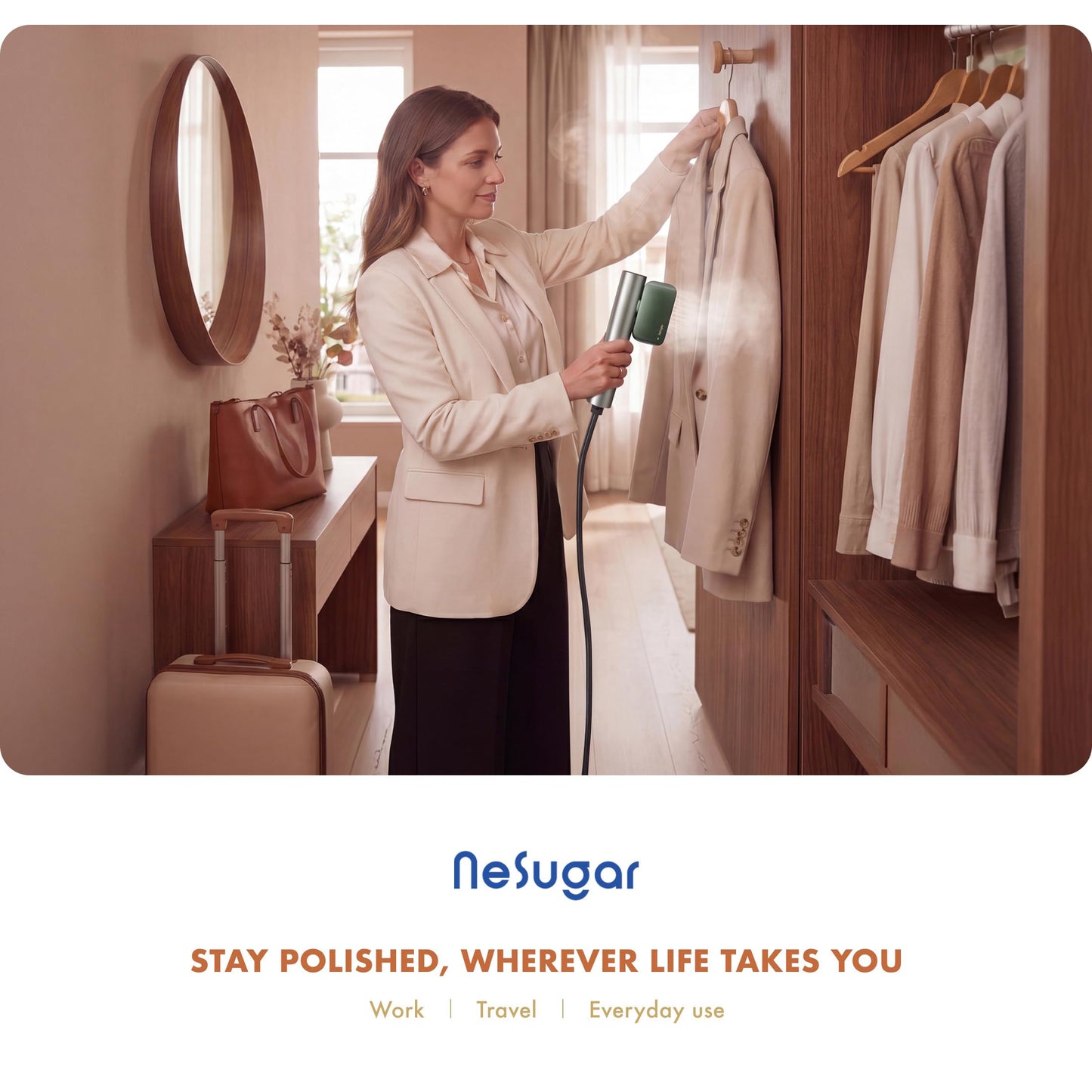 Nesugar Steamer Clothes G2,Portable Travel Steamer, Fashion Handheld Garment Steamer, 0.8lbs Lightly, 15s Fast Heat-up, 10 Minutes of Continuous Steam, Light Mini Steam Iron for travel and home