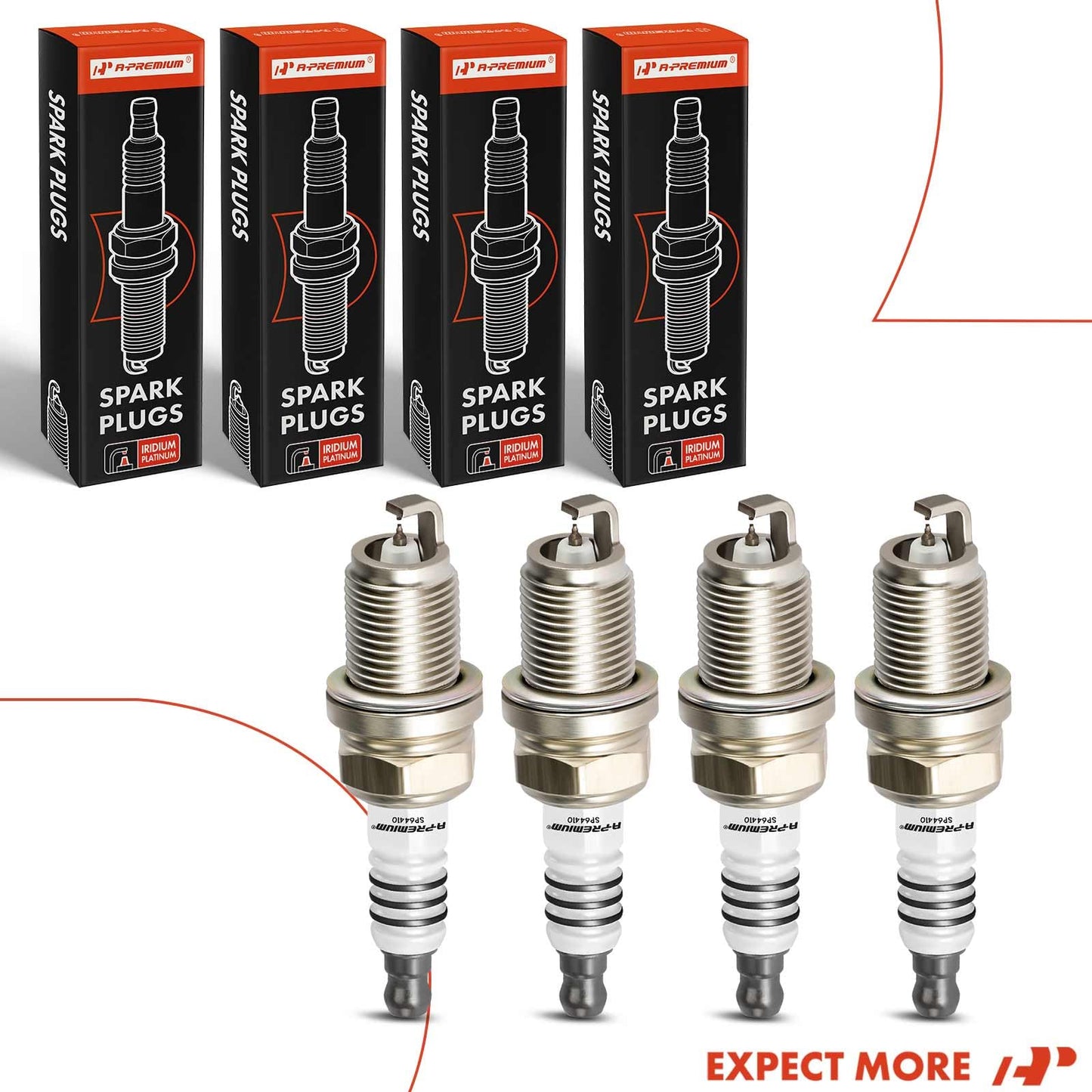 A-Premium Iridium Platinum Spark Plugs (Pack of 4) Compatible with Honda CR-V, Civic, Prelude & Chevrolet Aveo, Aveo5 & Acura EL & Dodge Colt & Ford Probe & Mazda 626, MX-6 & more