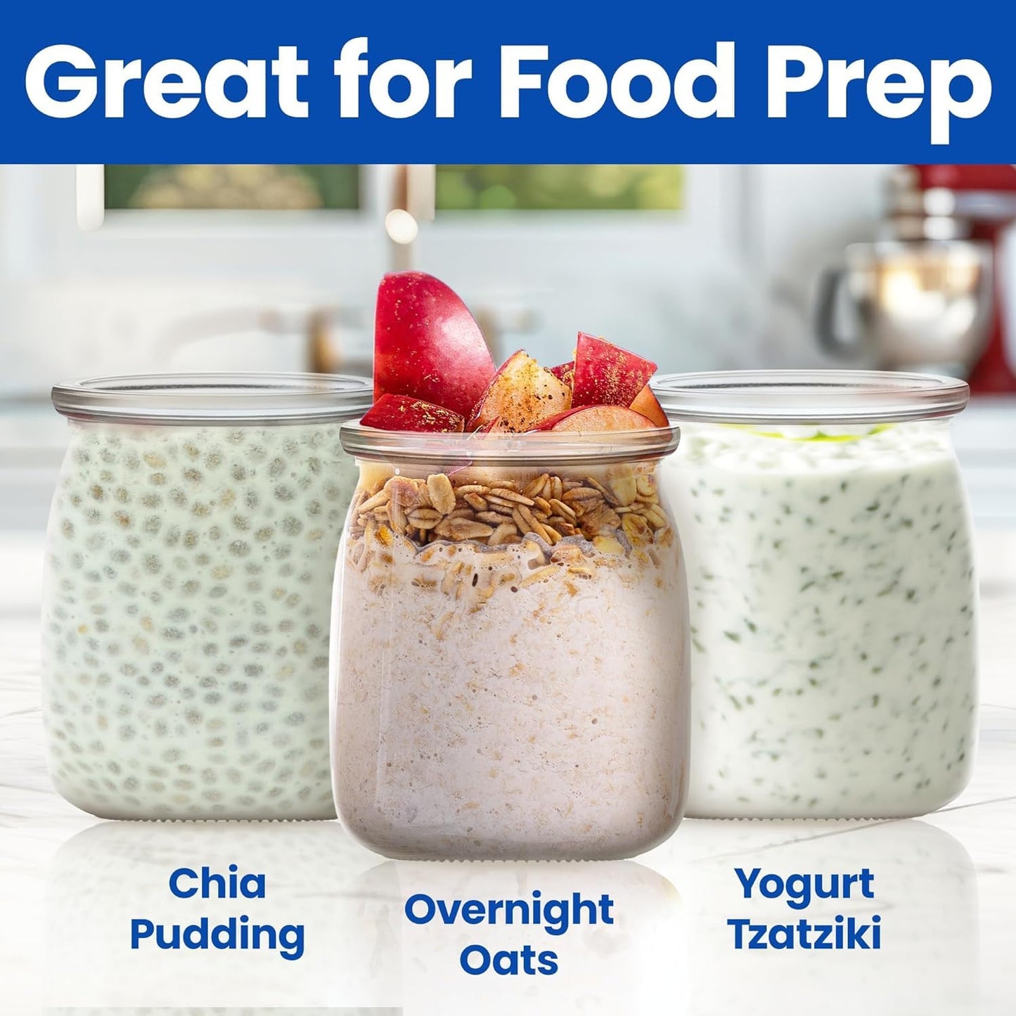Ultimate Yogurt Jars - Make More Delicious Yoghurt! 8 Count Small Glass Yogurt Cups With Lids - 100% BPA Free, Airtight & Dishwasher Safe! Perfect Containers for Yoghurt, Oatmeal, Pudding, or Jello