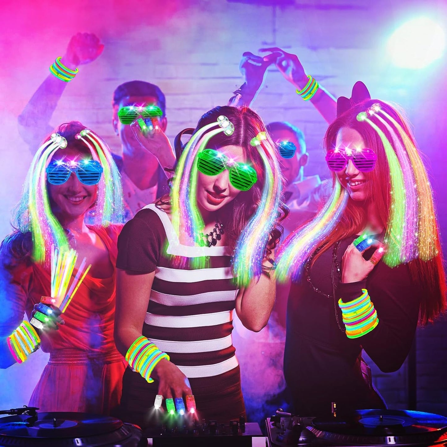 159 PCS Glow in the Dark Party Supplies, 14PCS LED Glasses, 30LED Finger Lights, 15LED Light Hairs and 100PCS Mixed Colors Glow Sticks Bracelets for Halloween, Christmas, Birthday, Glow Party, Wedding