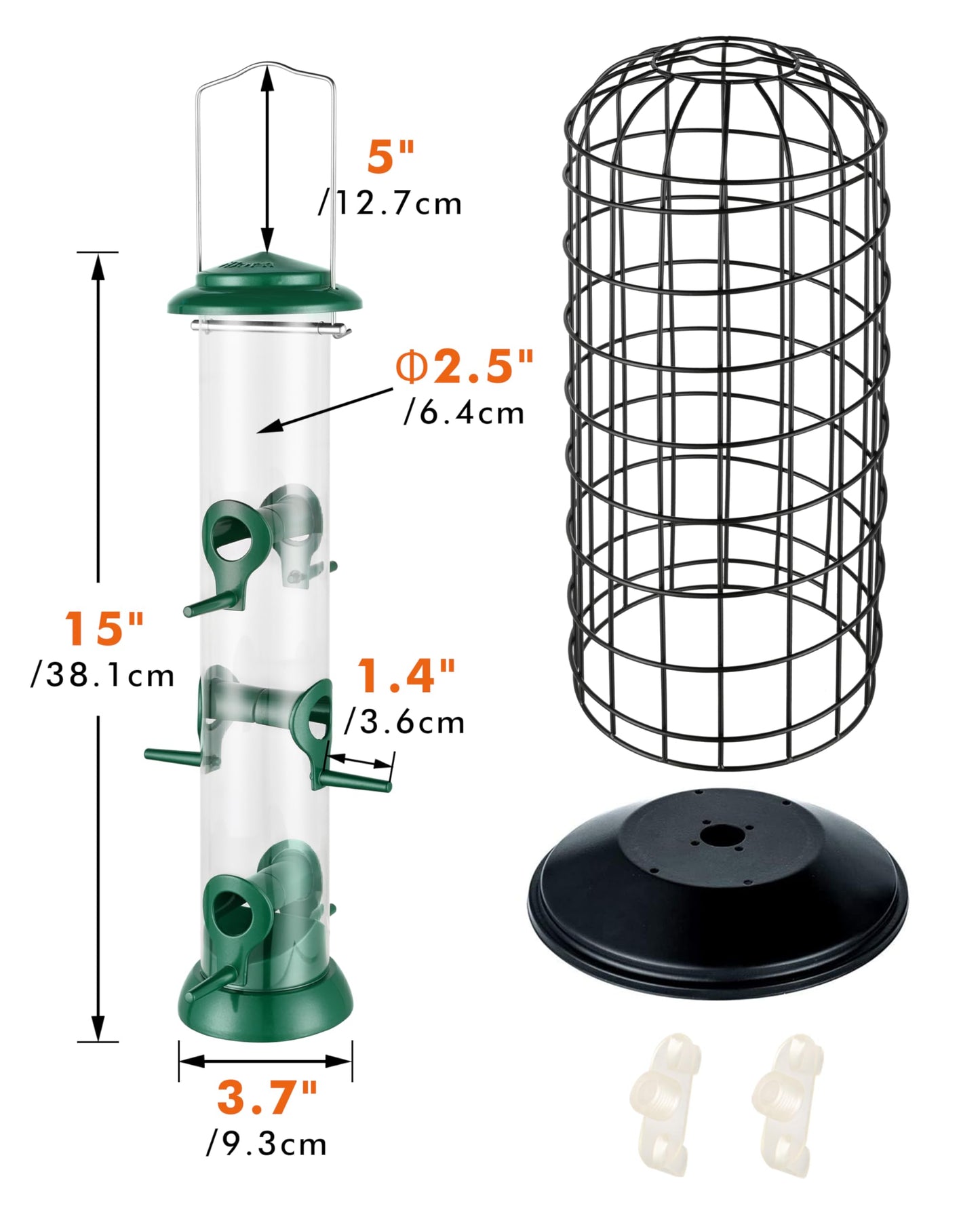 iBorn Squirrel Proof Bird Feeder Pigeon Proof Cage Bird Feeder for Outside with Squirrel, Pestoff Hanging Wild Bird Seed Feeder for Mix Seed Blends, Heavy Duty All Metal Green 14 Inch