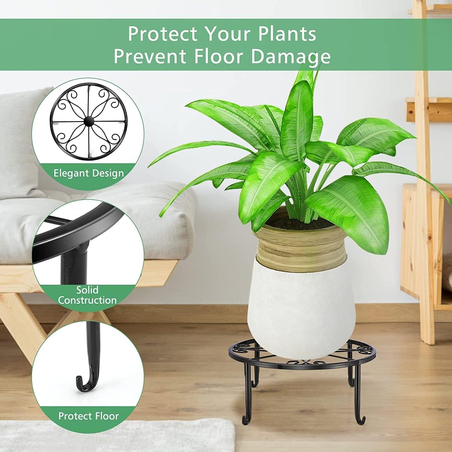 5 Pack Metal Plant Stand for Outdoor Indoor Plants, Heavy Duty Flower Pot Stands for Multiple Plant shelf, Rustproof Iron Round Flower Stands for Planter, Potted Plant Holder for Garden Home (Black)
