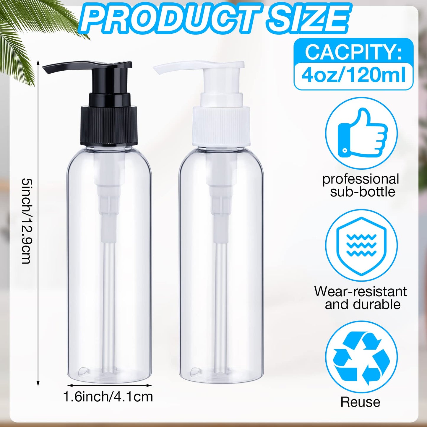 Nuenen 48 Pcs Refillable Empty Lotion Bottles 4oz/120ml Plastic Pump Bottles Conditioner Shampoo Dispenser Leak Proof Pump Container for Body Wash, Creams, Liquid Soap(Black and White)