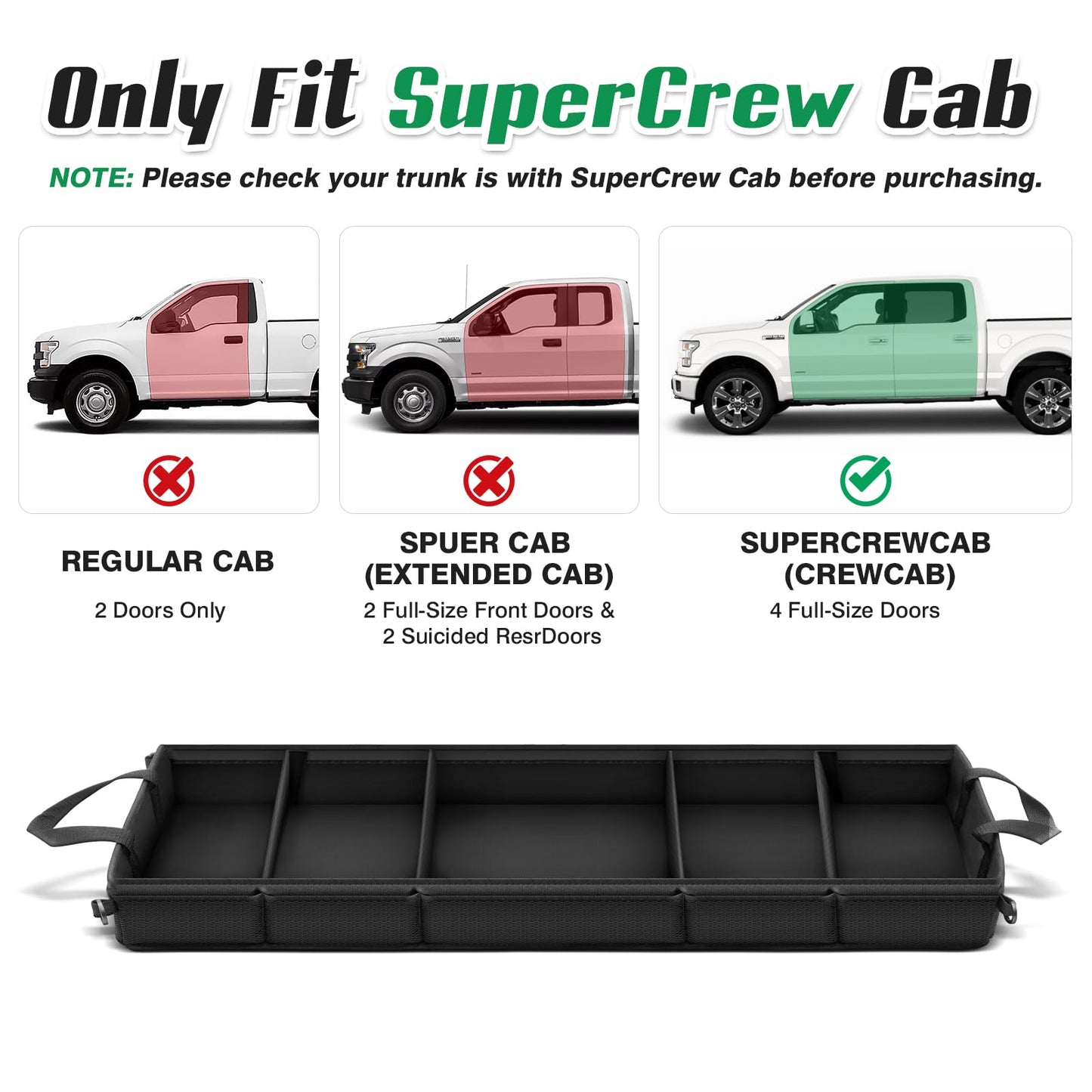 Cacartist Truck Under Seat Storage Custom Fit for Ford F150 SuperCrew Cab 2015-2025 & F250 F350 F450 F550 Crew Cab 2017-2025 Under Bench Storage Accessories Organizer Underseat Storage Bag