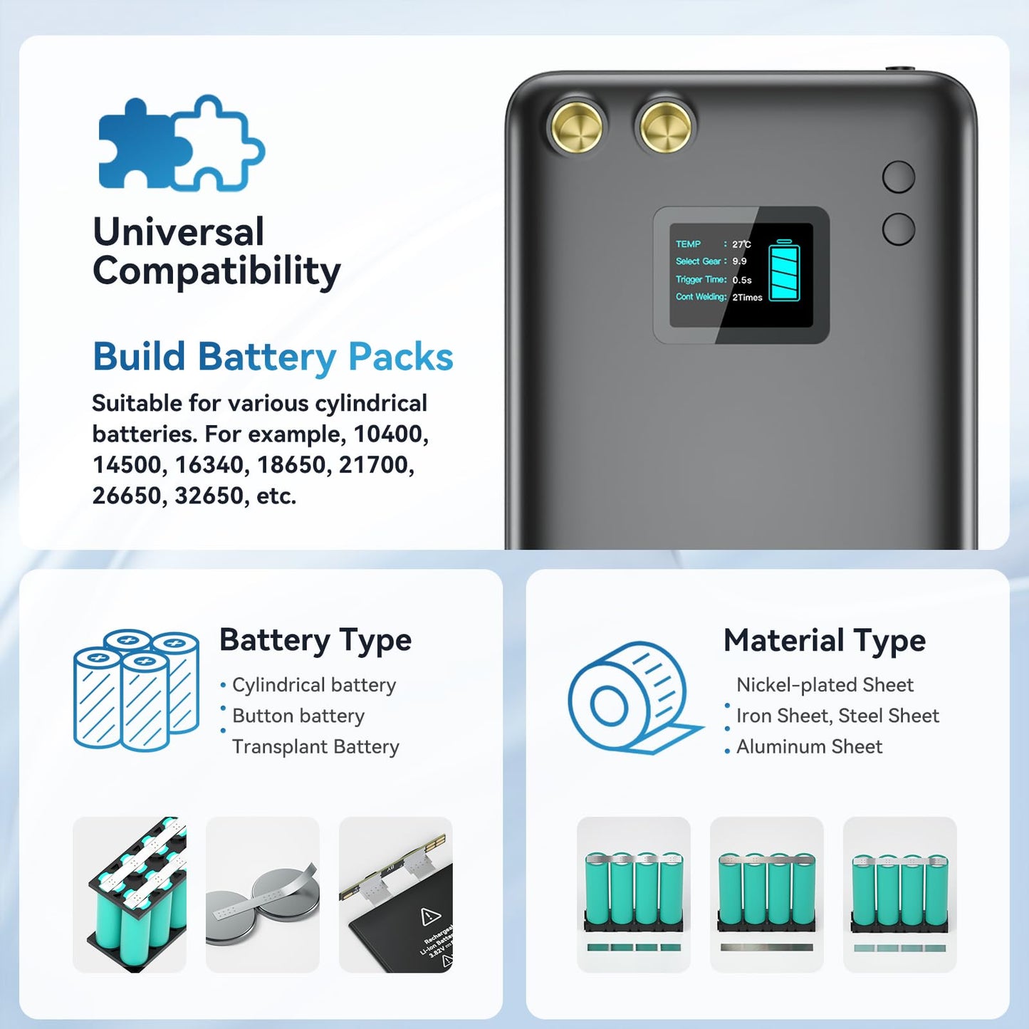 Battery Spot Welder, AWithZ 1.5" LCD Screen Spot Welder 7500mAh Upgraded Rechargeable Battery, 99 Gears Portable Mini Spot Welder, Spot Welder for 18650 Battery, Making Battery Pack (ABS)