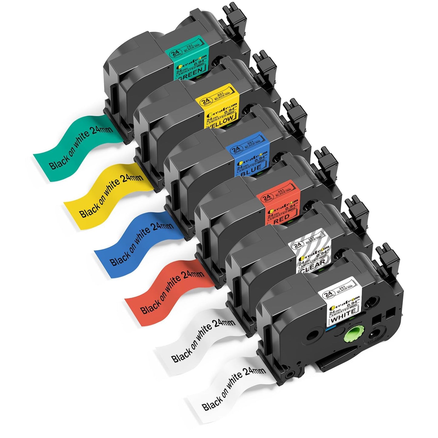 Greateam Label Maker Tape 24mm Compatible with Brother P-Touch Label Tape 24mm 0.94'' Tze-251 Tze-151 Tze451 Tze551 Tze651 Tze751, Compatible Tze Tape 24 mm for PT-D600 D610BT P710BT P700 P750W, 6PK