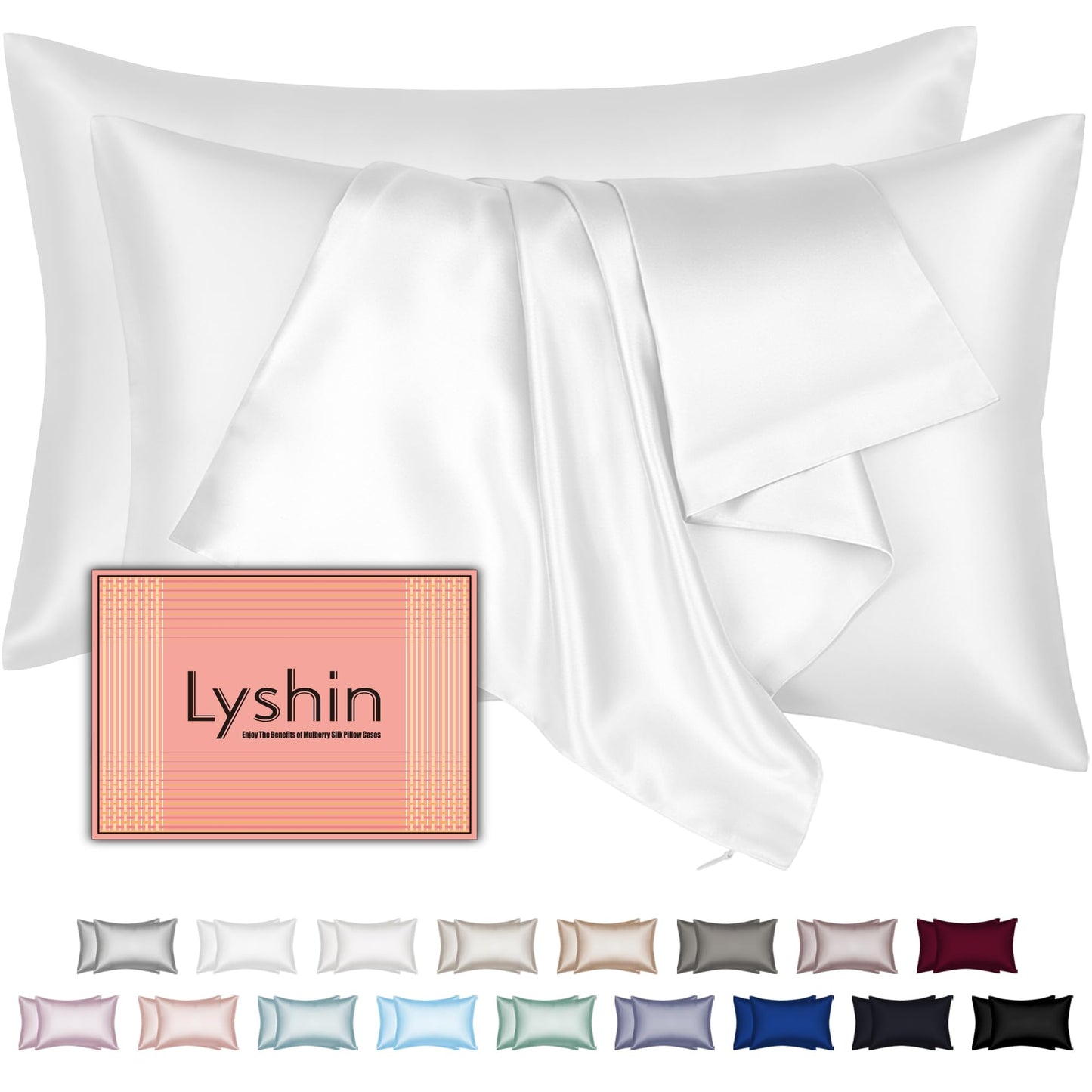 Mulberry Silk Pillow Cases 2 Pack Queen Size 20x30 Inches with Hidden Zipper, Ultra Smooth and Soft Breathable Cooling Silk Satin Pillowcase Set of 2, Better for Hair and Skin, Gifts for Women Men