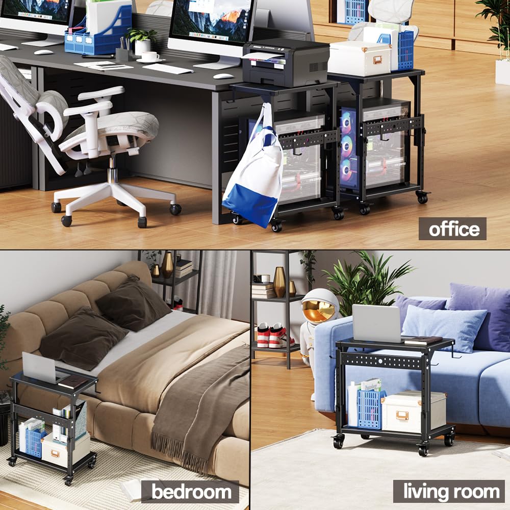 ZUAVIALA Computer Tower Stand, 6 Level Height Ajustable PC Tower Stand for Floor, Mobile Rolling CPU Holder Cart for Gaming Office Home,21.34"-28.3", Black