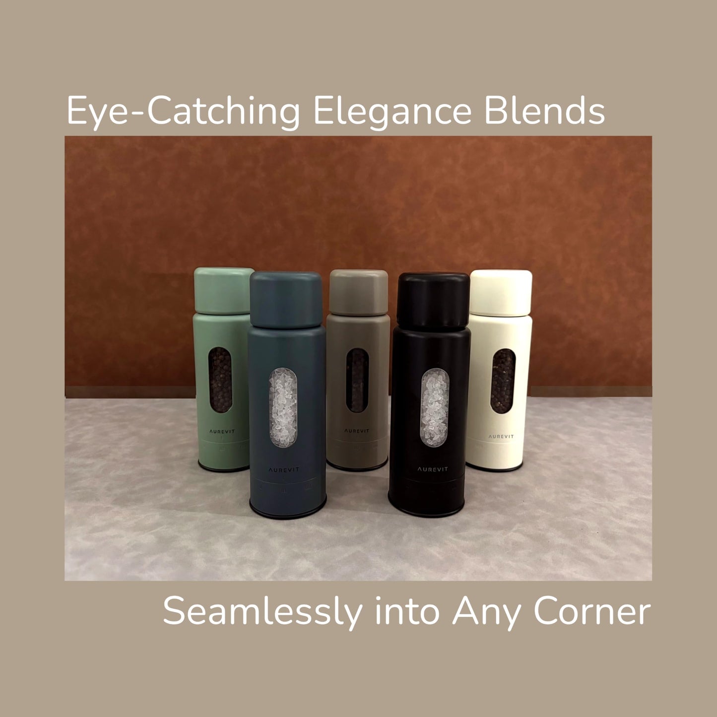 Aurevit Salt and Pepper Grinder Set Manual, Salt and Pepper Mill with Ceramic/Stainless Steel Core, External Adjustable Coarseness, Refillable, Durable (2 Packs, Black)