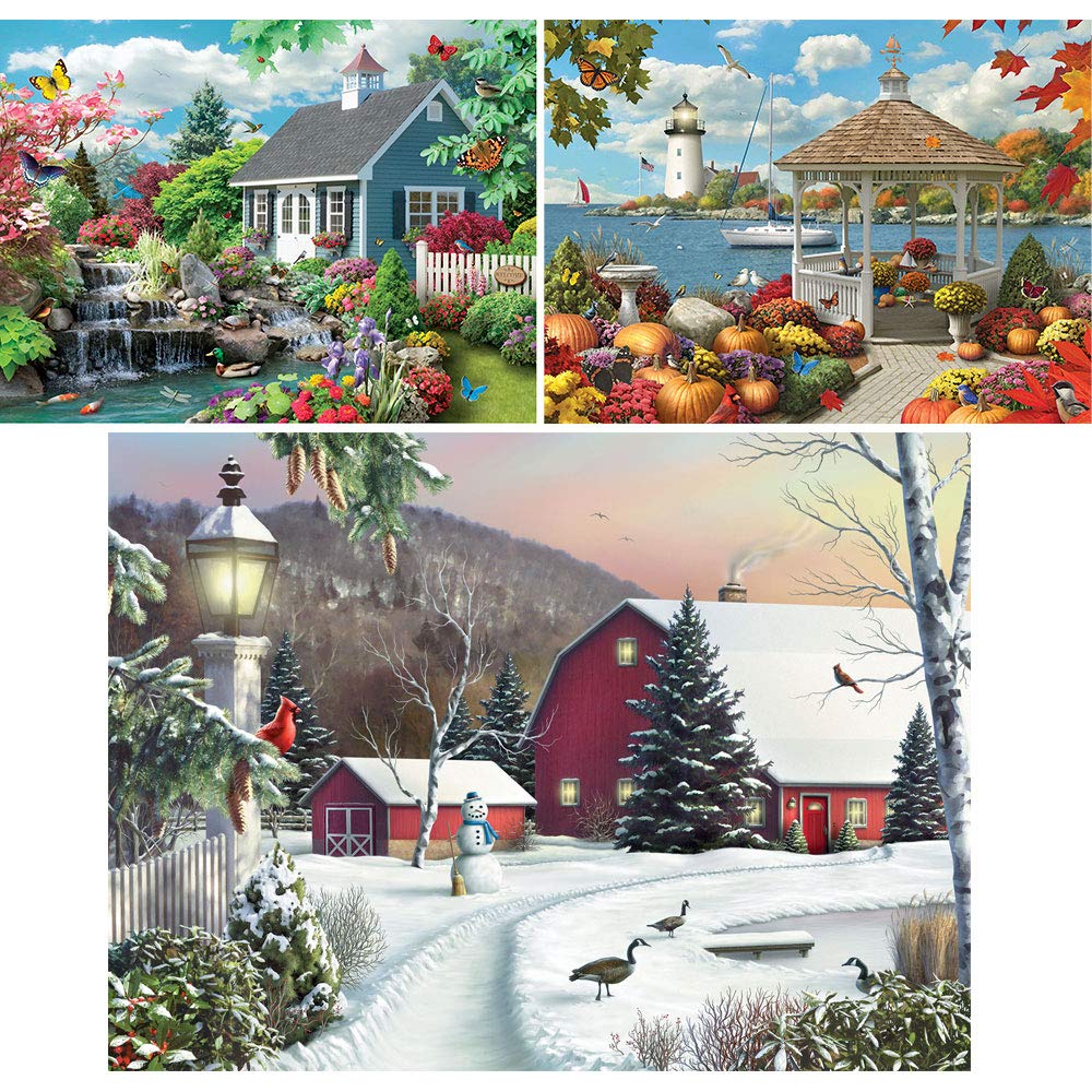 Bits and Pieces - Value Set of Three (3) 1000 Piece Jigsaw Puzzles for Adults - Each Measures 20" x 28" - 1000 pc Season Scenic Nostalgic Dream, Autumn, Still Light Jigsaws by Artist Alan Giana