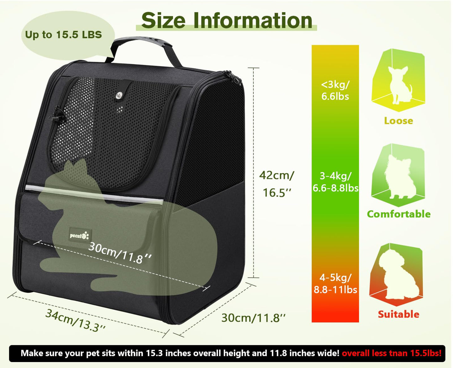 Pecute Cat Backpack Carrier, Small Dog Backpack Carrier, Pet Backpack Carrier for Cats Dogs Puppy Kitten, Cat Carrier Bag Carrying for Travel Hiking Bike Riding Walking Outdoor,Black