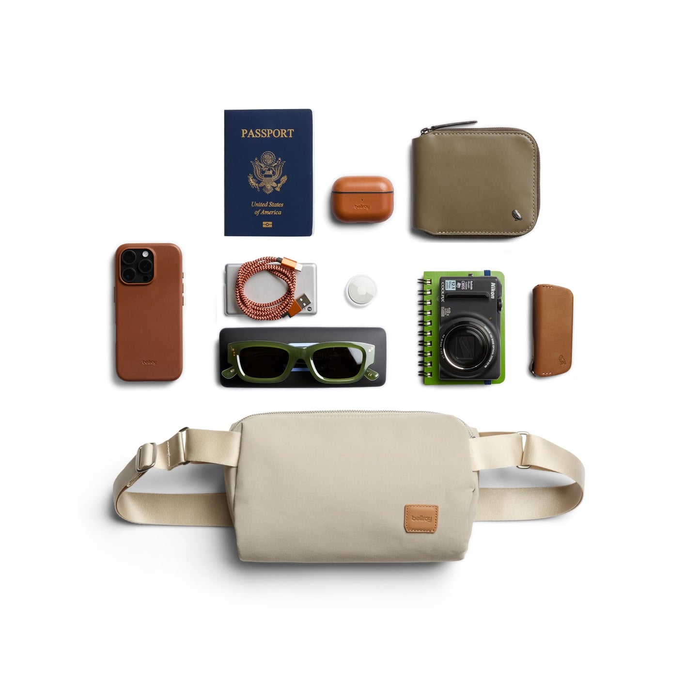 Bellroy Classic Sling (everyday 3 liter minimalist crossbody bag with internal organization, adjustable crossbody strap, and auto-compression system) - Tahini