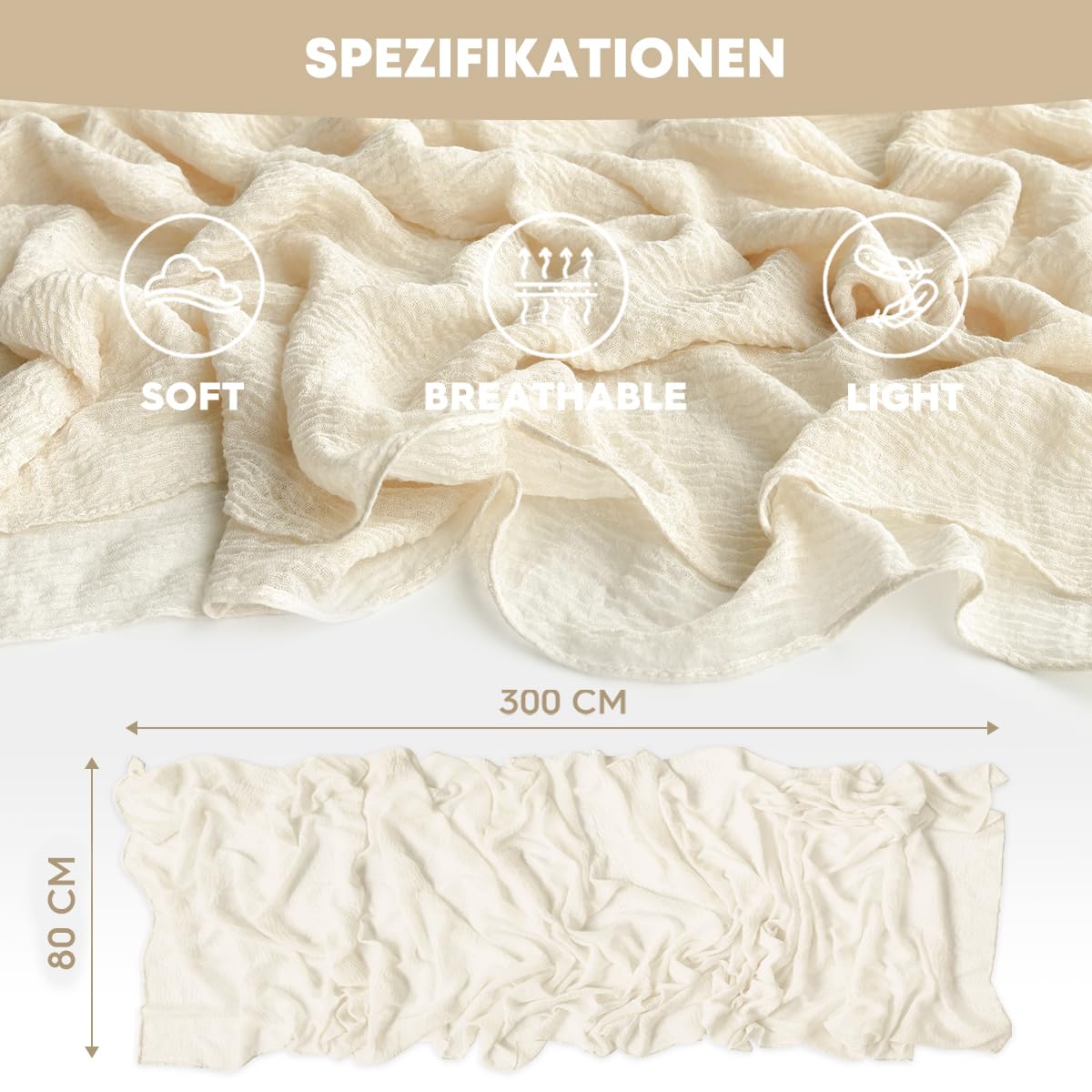 Artoid Mode Boho Cheesecloth Gauze Beige 10Pcs Wedding Table Runner, 300 cm Seasonal Fabric Kitchen Dining Holiday Table Decor for Home Party Indoor