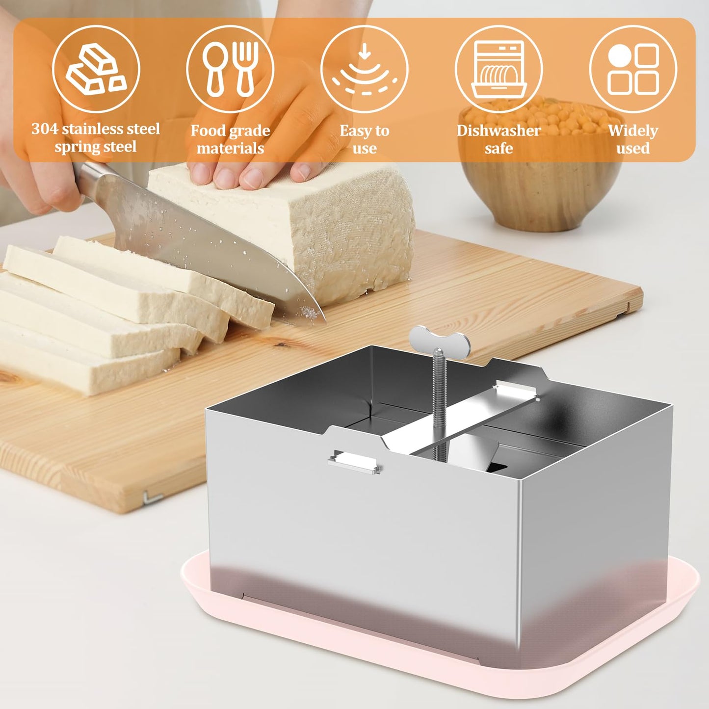 Tofu Press Stainless Steel Tofu Maker Press Mold Kit with Tofu Presser Towel & Drip Tray Tofu Maker for Quick Water Removal in 10-30 Min Drain, Versatile for Paneer Maker & Cheese Press