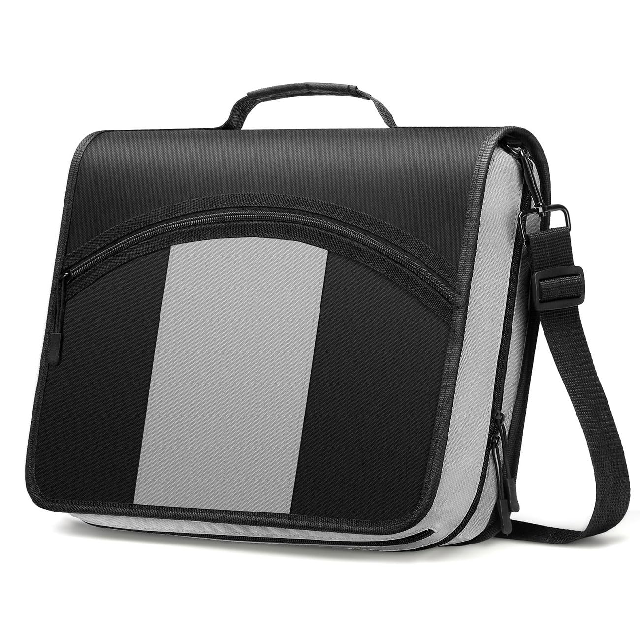 MoKo Zipper Binder, 3-Inch 3 Rings Binder with Zipper, 600 Sheet Capacity Multi-Pocket School Bag Organizer, Handle and Shoulder Strap Included, Black & Gray
