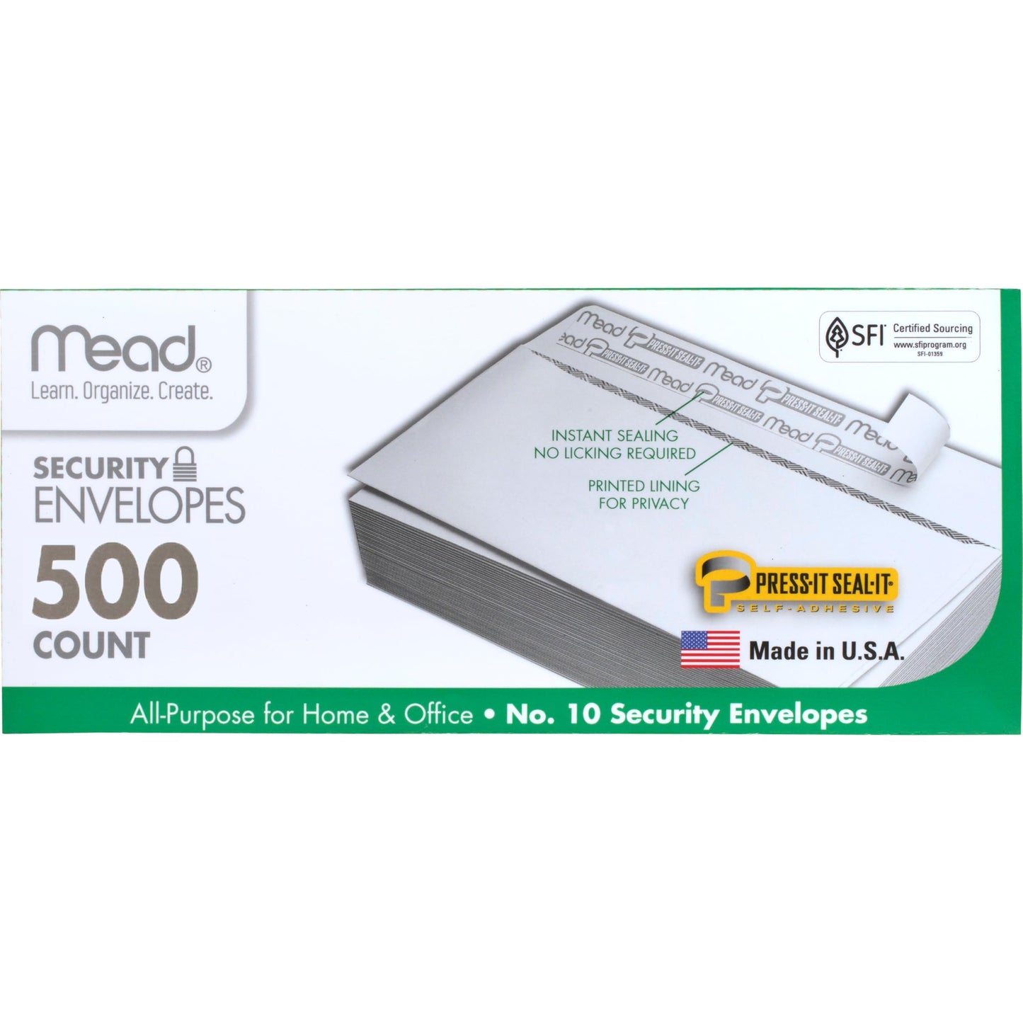 Mead Envelopes, Letter Size #10, Security Tinted Envelopes, Self Seal, 4-1/8 x 9.5”, Windowless Design, Mailing Envelopes for Official Business & Legal Letters, 500 per Pack (740010)