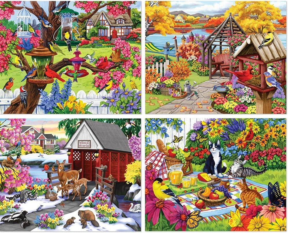 Bits and Pieces - 4-in-1 Multi-Pack - 1000 Piece Jigsaw Puzzles for Adults-Each Measures 20" x 27" (51cm x 69cm)-Rustic Garden by Artist Nancy Wernersbach