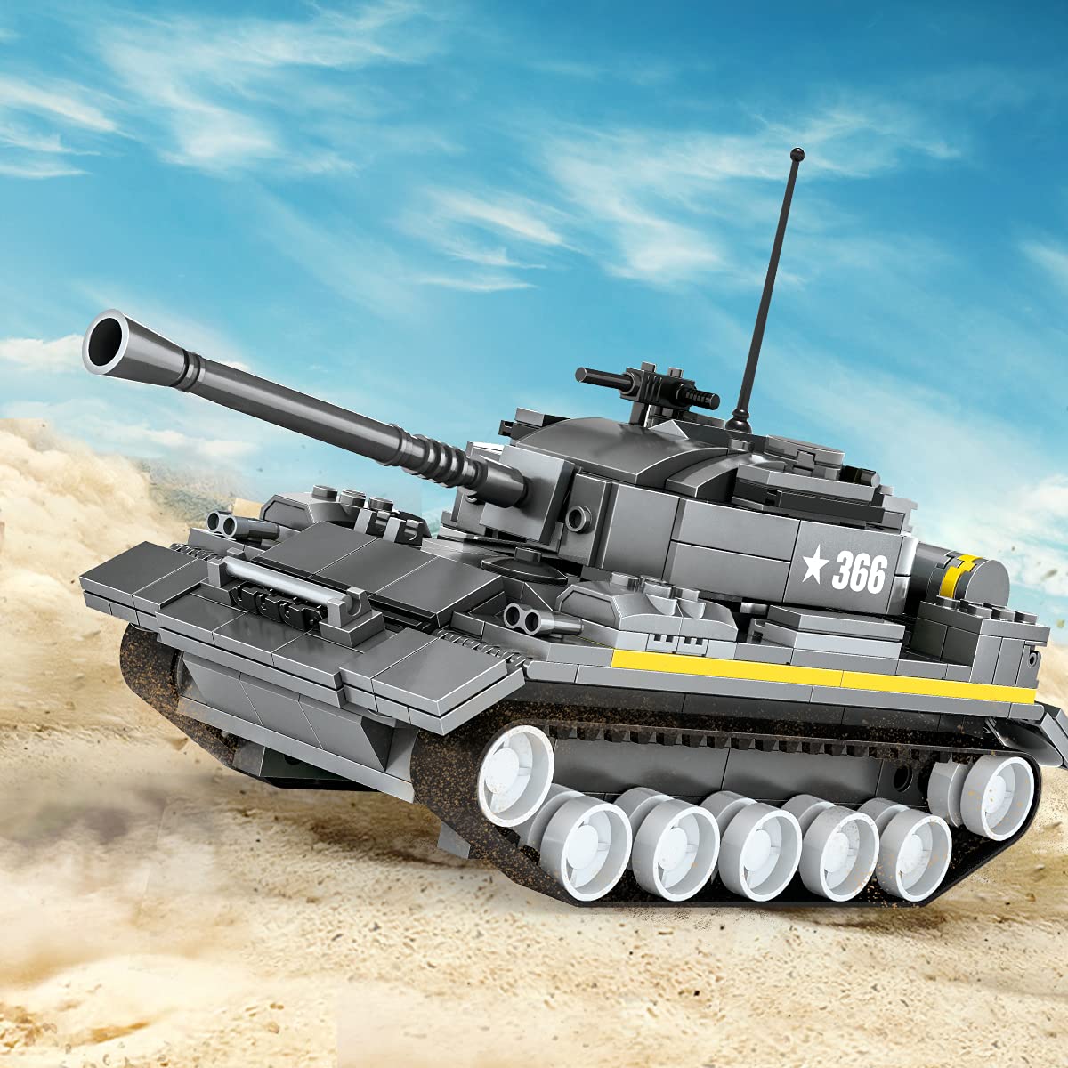 Army Tank Building Block Set - 360Pcs Armed Forces Toy Tank for Ages 10 and Up – Rotating Turret with Gun Attachment Army Tank Model Kit Compatible with All Major Brands of Building Blocks