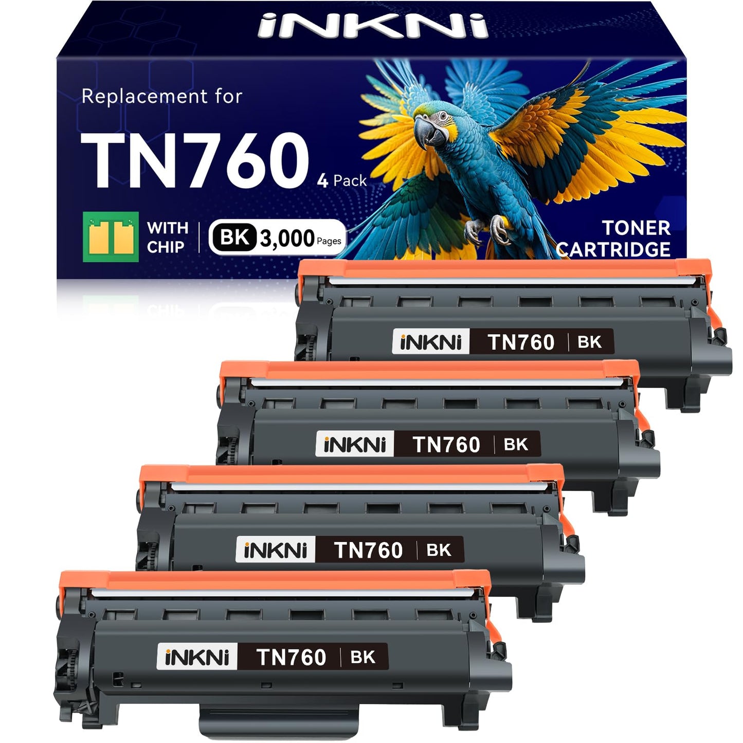 InkNI TN760 - Compatible Toner Cartridge Replacement for Brother TN-730/TN-760 730 TN-760 for MFC-L2710DW MFC-L2750DW DCP-L2550DW HL-L2350DW HL-L2395DW HL-L2370DW (4 Pack)