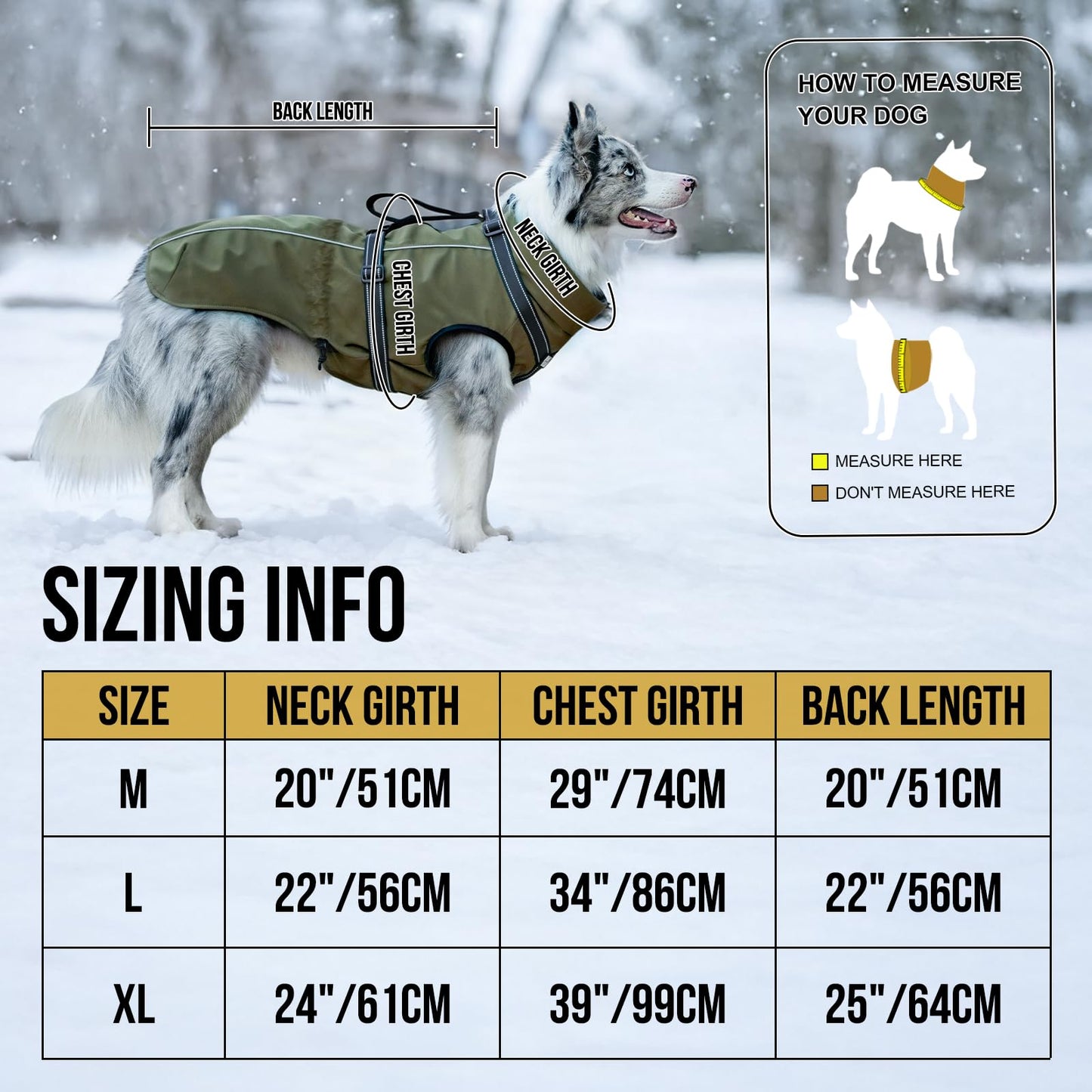 Dog Jacket Waterproof Dog Coat Cold Weather Reflective Jacket with Soft Fleece Lining Warm Coat for Pet Indoor & Outdoor Camping Hiking (Olive, Large)
