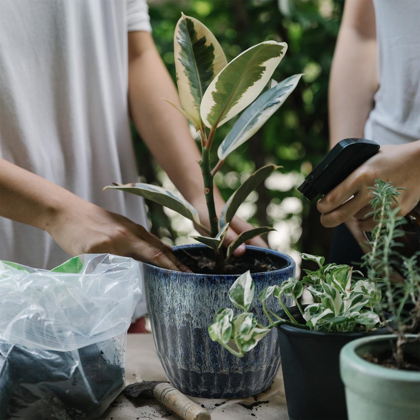 Chralji GIFTWARE Ceramic Pots for Plants, 6in Ceramic Planters for Indoor Plants, Flower Pots with Drainage and Saucer, Reactive Glaze Blue
