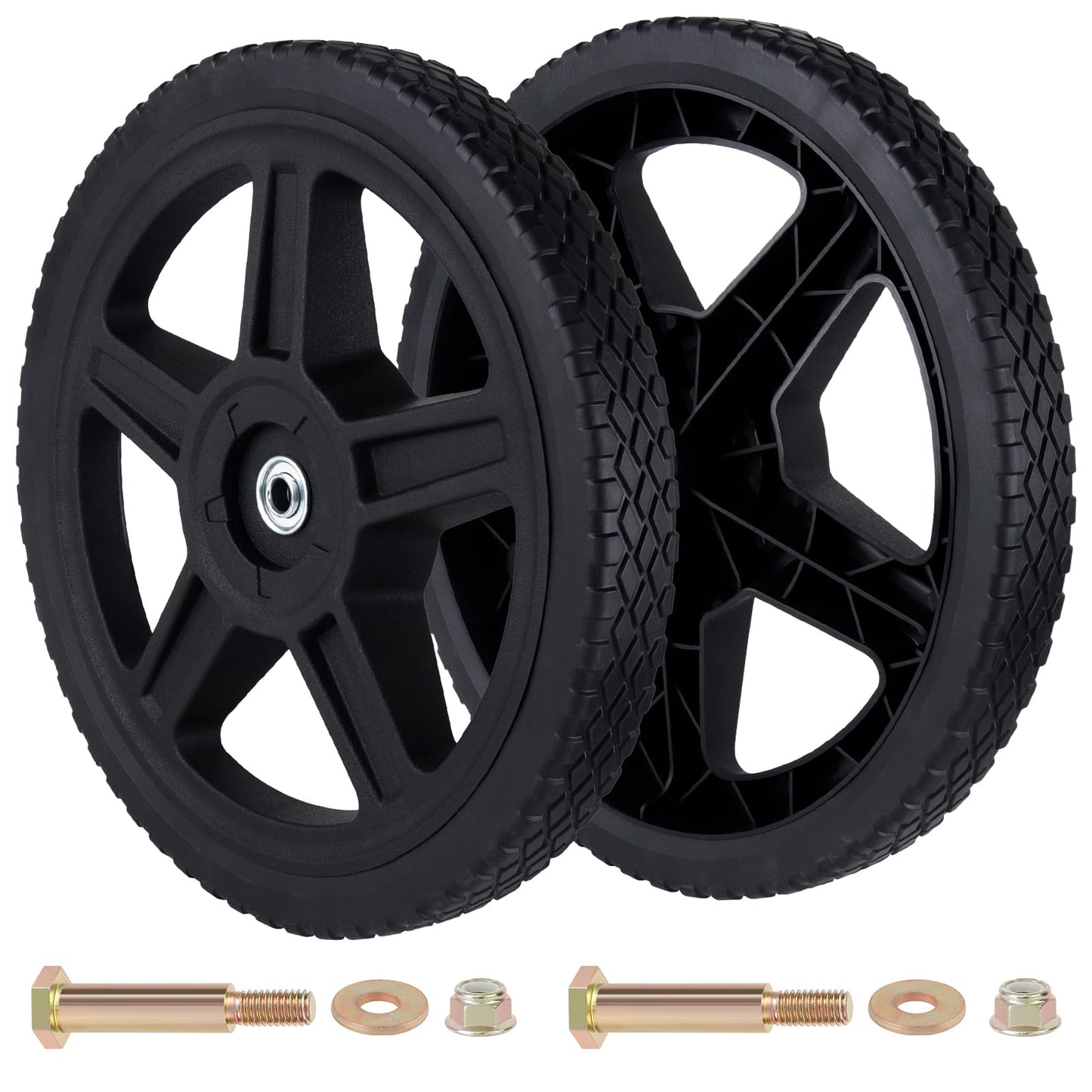 CheeMuii 2 Pack 14" Push Lawn Mower Wheels 2 Pcs 14 Inch Push Mower Wheels with Bolts and Lock Nuts Kit Fit for Most Standard push Lawn Mowers/Generator/Garden Tiller/Handtruck