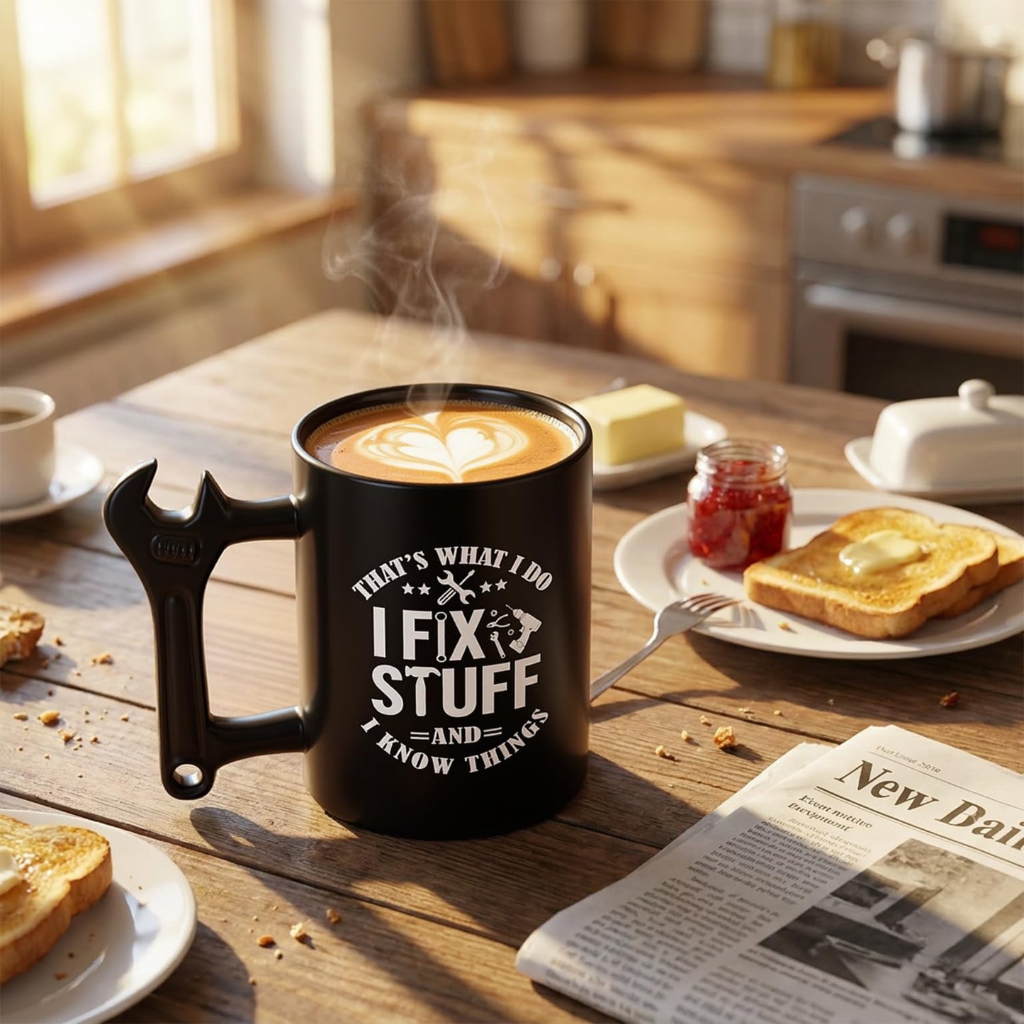 LOZACHE Funny Dad Coffee Mug with Wrench Handle – “that’s What I Do, I Fix Stuff and I Know” Mug for Men, Unique Father’s Day Birthday Graduation Gift for Him Dad Grandpa Husband Mechanic