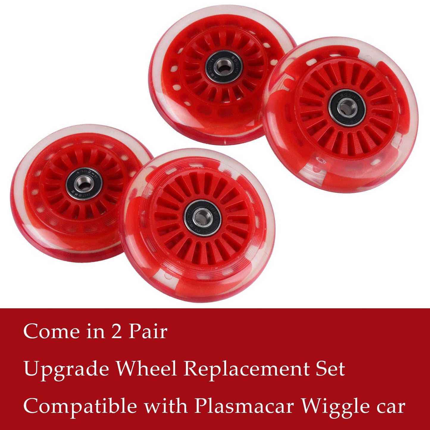 WHEELGOO 4-Pack Wiggle Car Quiet PU Replacement Wheels for Plasma Car Toys (Red)