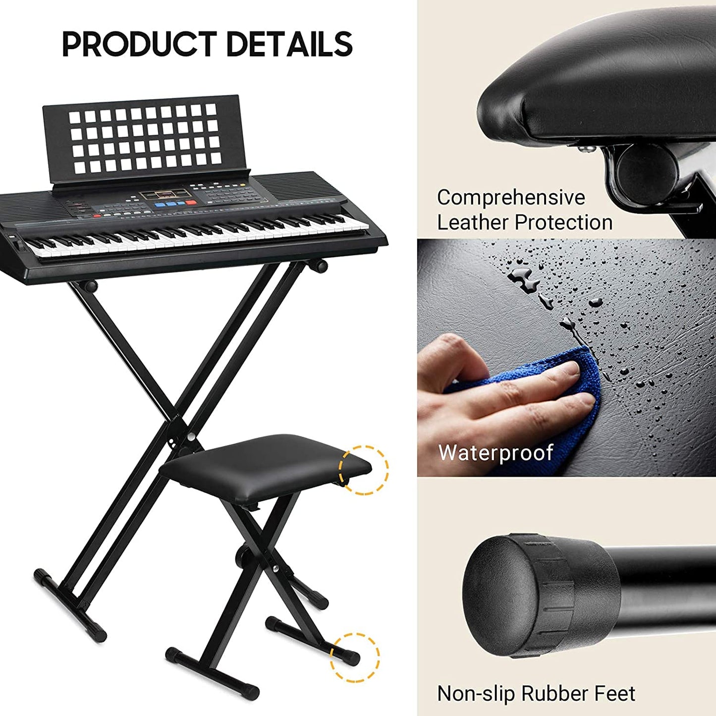 Adjustable Padded Piano Keyboard Bench Seat, Folding Design for Beginner Professionals (Type 1)