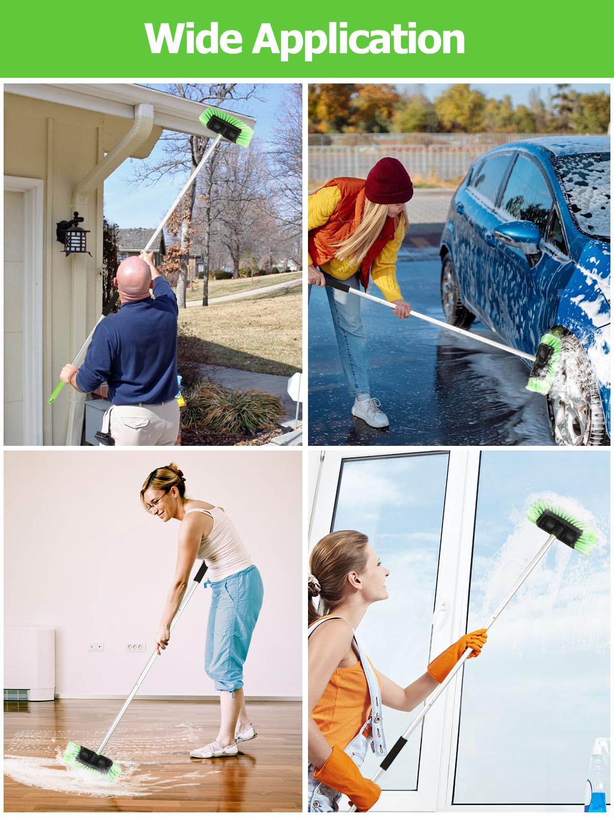 Five-Sided PBT Car Wash Brush 60” 151cm with Extendable Long Handle Soft Bristle Scrub Detail Brush for Exterior Interior Car SUV Truck Caravan Boat Tyres Solar Panel House Siding Cleaning Sweep Snow