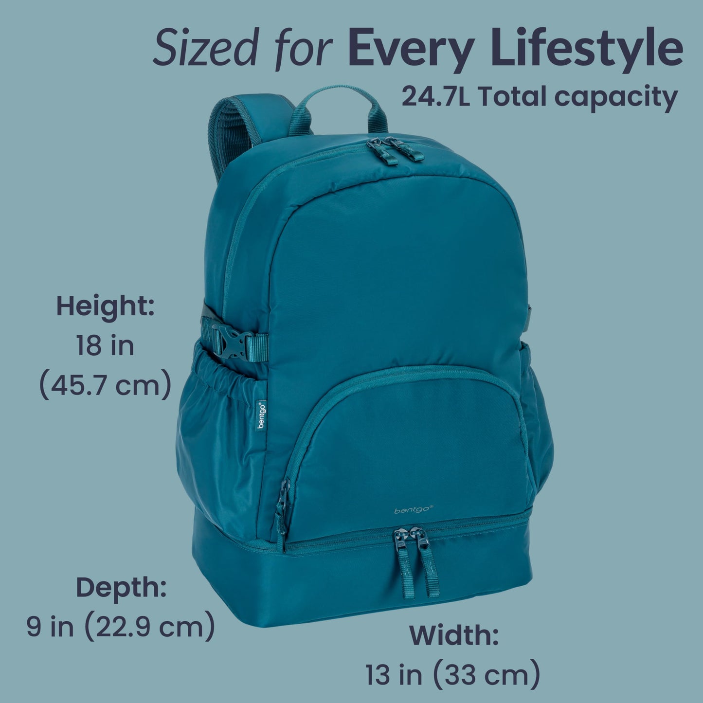Bentgo® 2-in-1 Adult Backpack & Insulated Lunch Bag – Lightweight, Water-Resistant Travel Backpack with 9 Compartments, Laptop Sleeve & Trolley Sleeve for Work & Everyday Use (Deep Teal)
