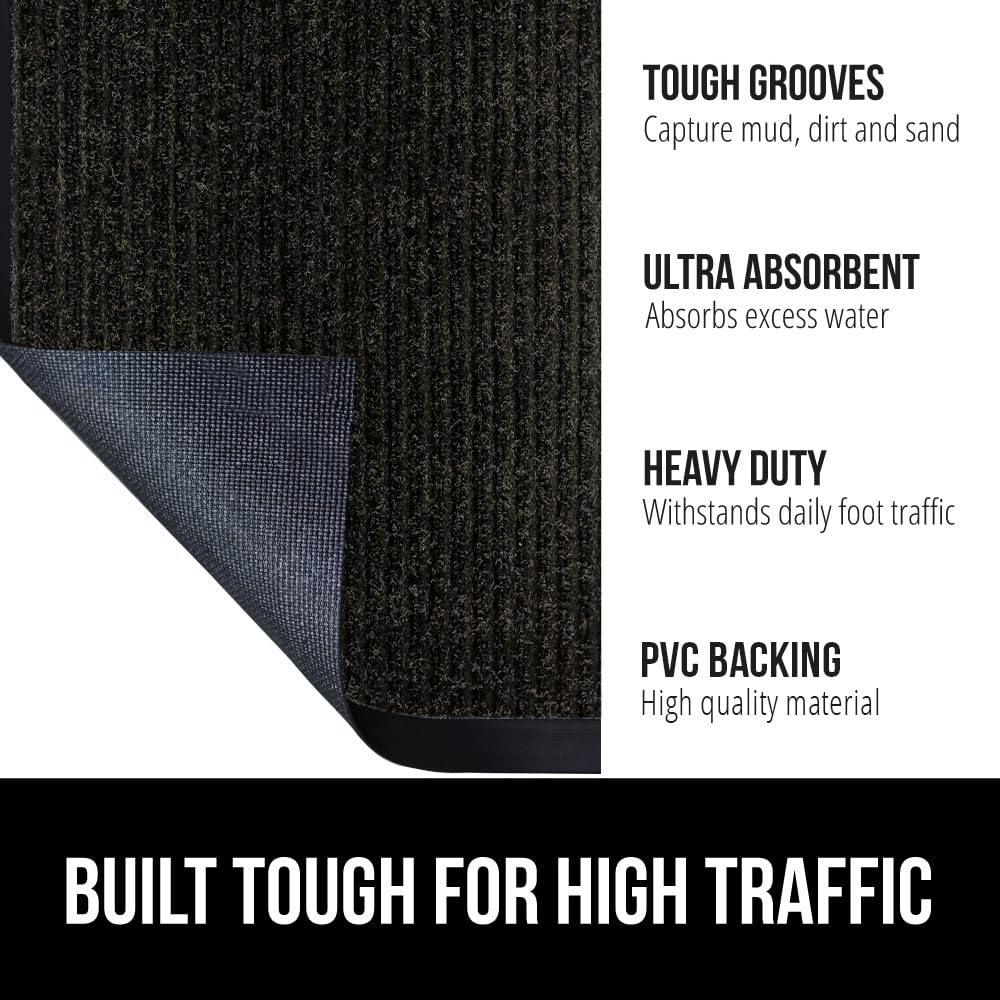 GORILLA GRIP Traffic Guard Door Mat, 2 Pack, Heavy Duty Waterproof Doormat, Commercial Office Space Welcome Mats, Stain and Fade Resistant, Low Profile, Strong Rubber Backing, 29x17, Black