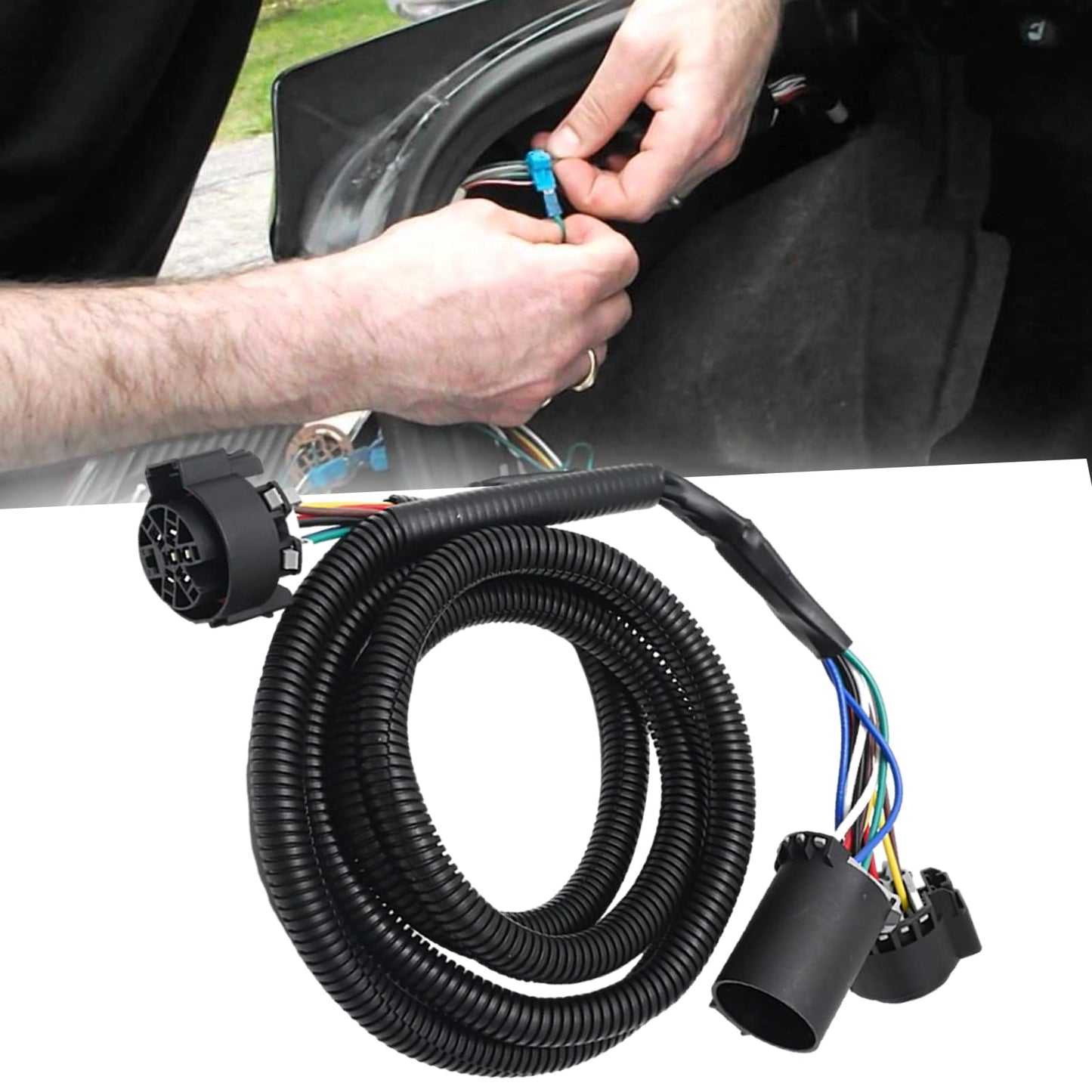 Anxingo 7-Foot 7-Pin Vehicle Trailer Wiring Plug Harness Extension Replacement for Chevy Dodge Ford GMC Nissan Toyota Ram 5th Wheel and Gooseneck Trailers