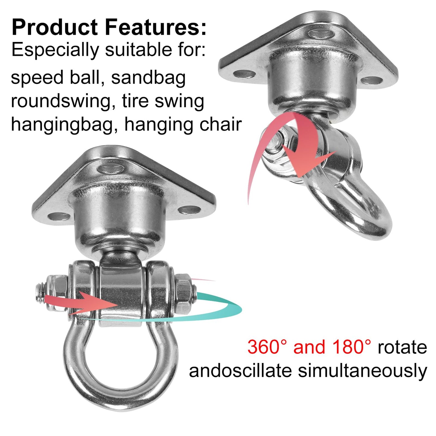 Antirust Swing Hanger Heavy Duty 360°+180°Rotation 1500LB Capacity Wood Playground Yoga Hammock Chair, Rope sandbag Porch Swing