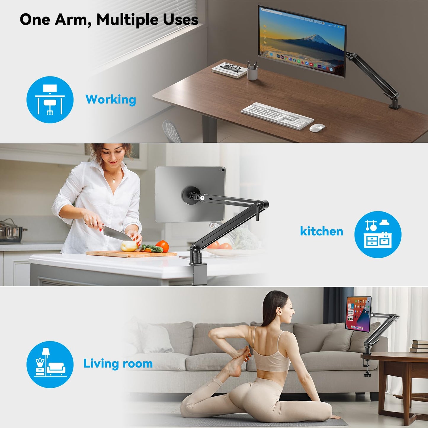 Jakeko Magnetic Portable Monitor Holder Arm - Heavy Duty Solid Aluminum 75mm VESA Mount Desk Clamp 8.3" 12.9" 15.6" 16" 17.3" 18.5 inch 360° Swivel Base with Cable Clips