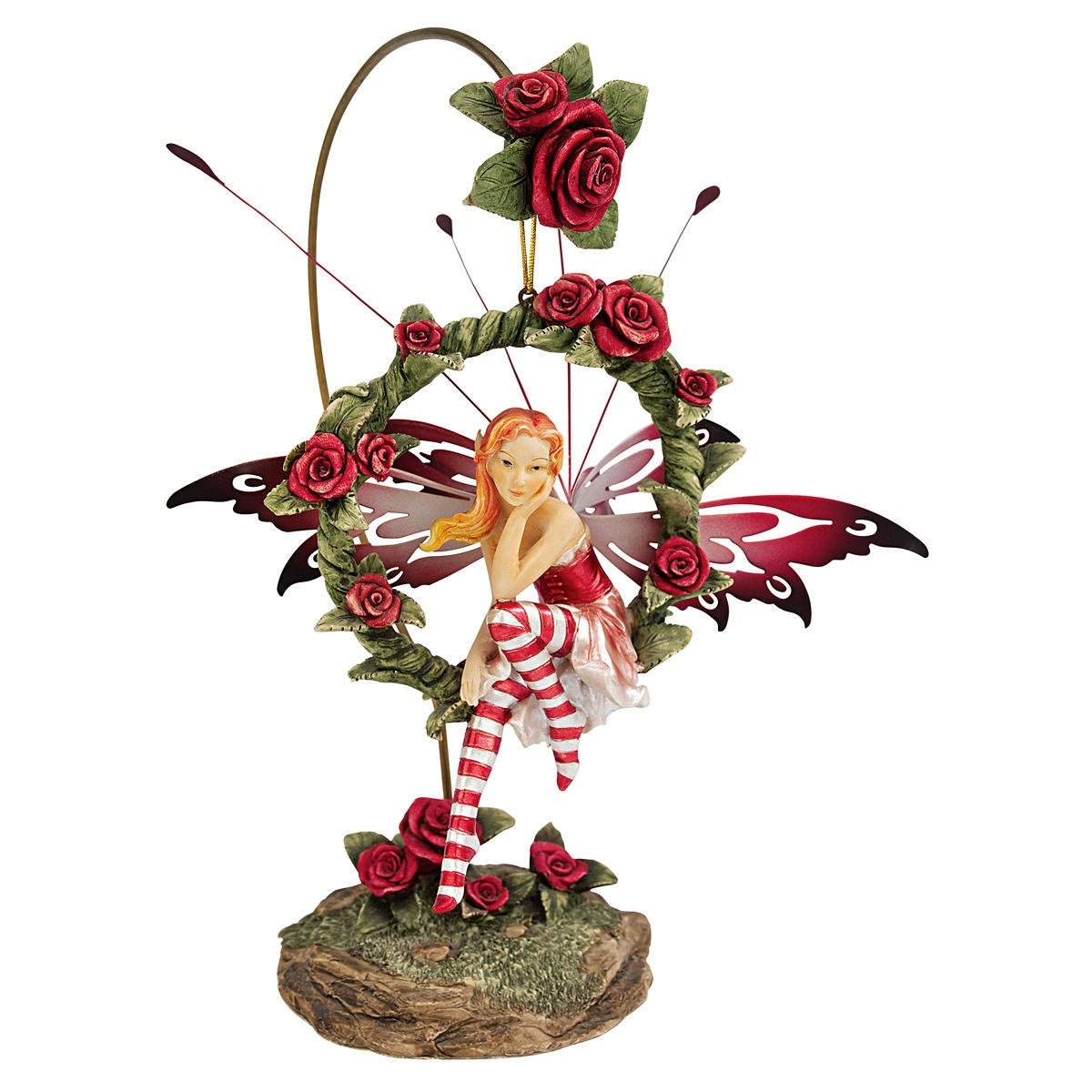 Design Toscano Radiant Rose Fairy Dangling Statue with Display Stand, 24 cm, Polyresin, Full Color