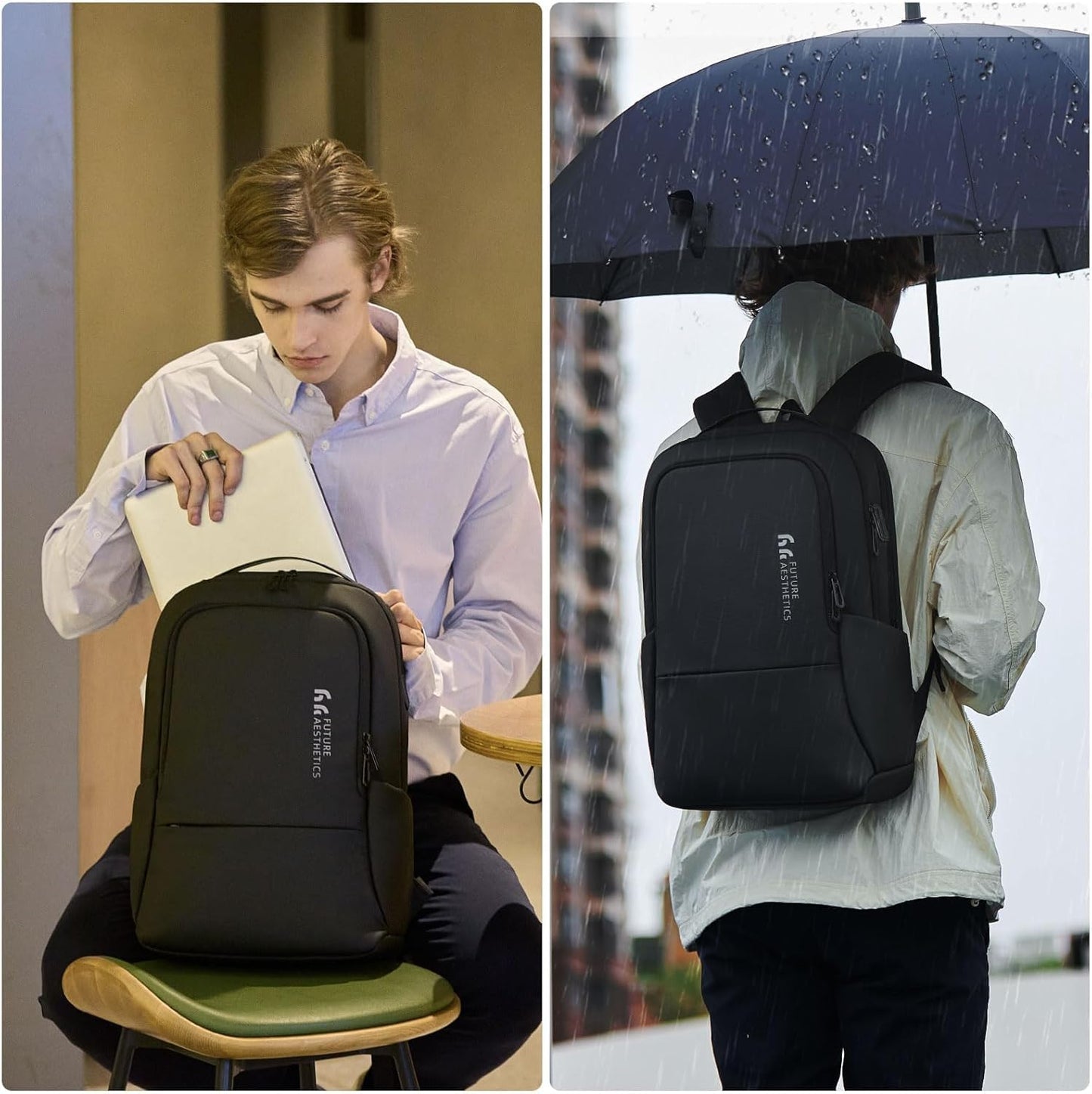 hk Business Laptop Backpack for Men, Water-Resistant Anti-Theft 15.6 Inch Mens Backpacks with USB Charging Port, Lightweight Casual Computer Bag for Travel Office Work College, Black