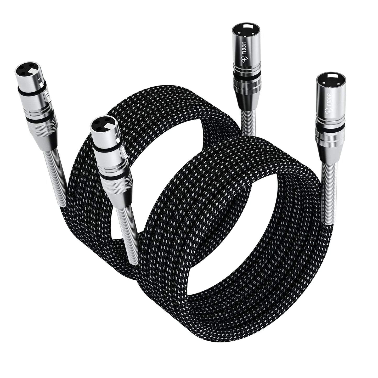 XLR Cable 25ft-2 Pack, FIBBR Microphone Cable Nylon Braided XLR Male to Female Heavy Duty Balanced Microphone Cord Compatible with Preamps/Speaker Systems and More