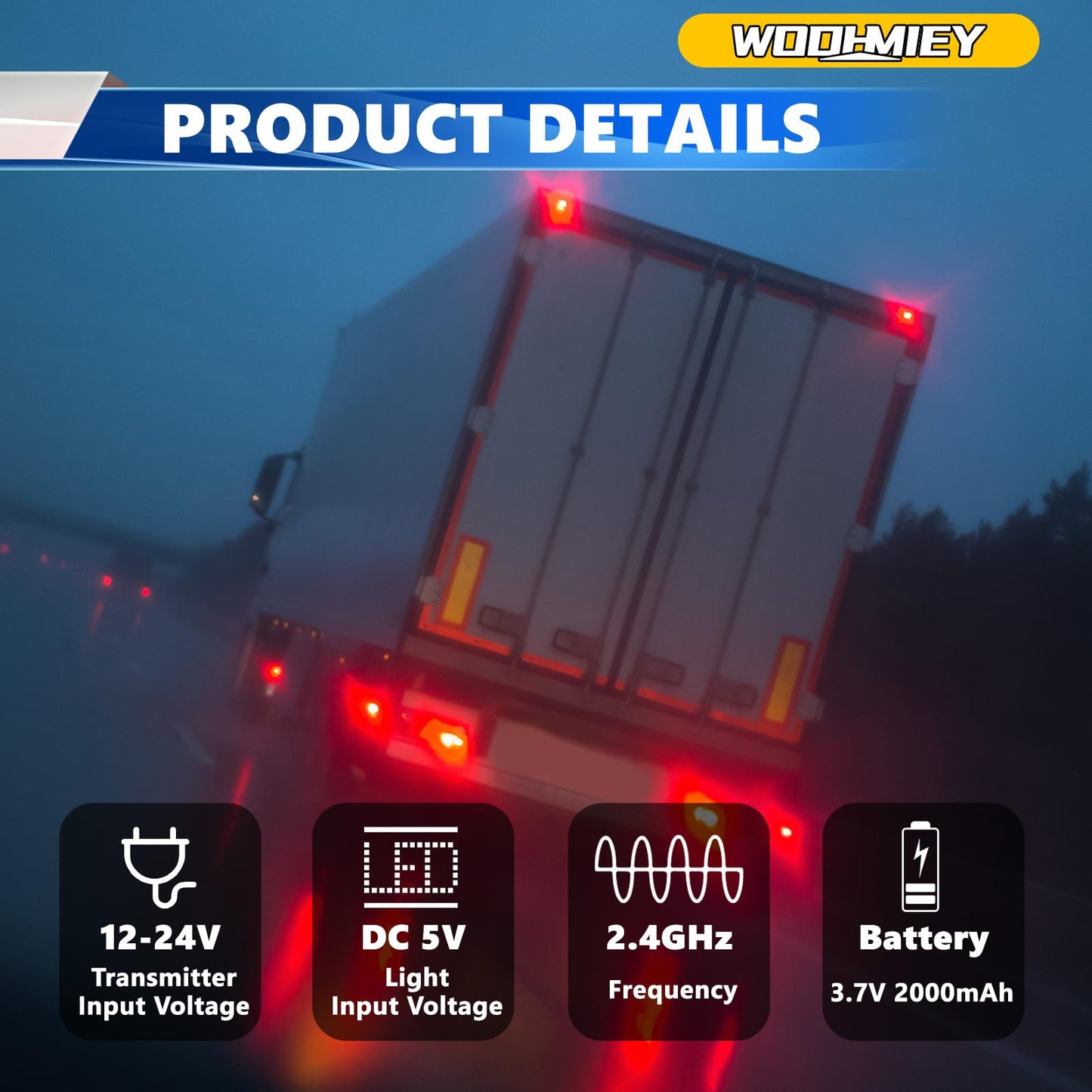 WODHMIEY Wireless Magnetic LED Trailer Lights, 2.4GHz 100 Feet Stable Signal, Storage Box, Rechargeable Tow Lights for Trucks Vehicles Trailers Campers Boats
