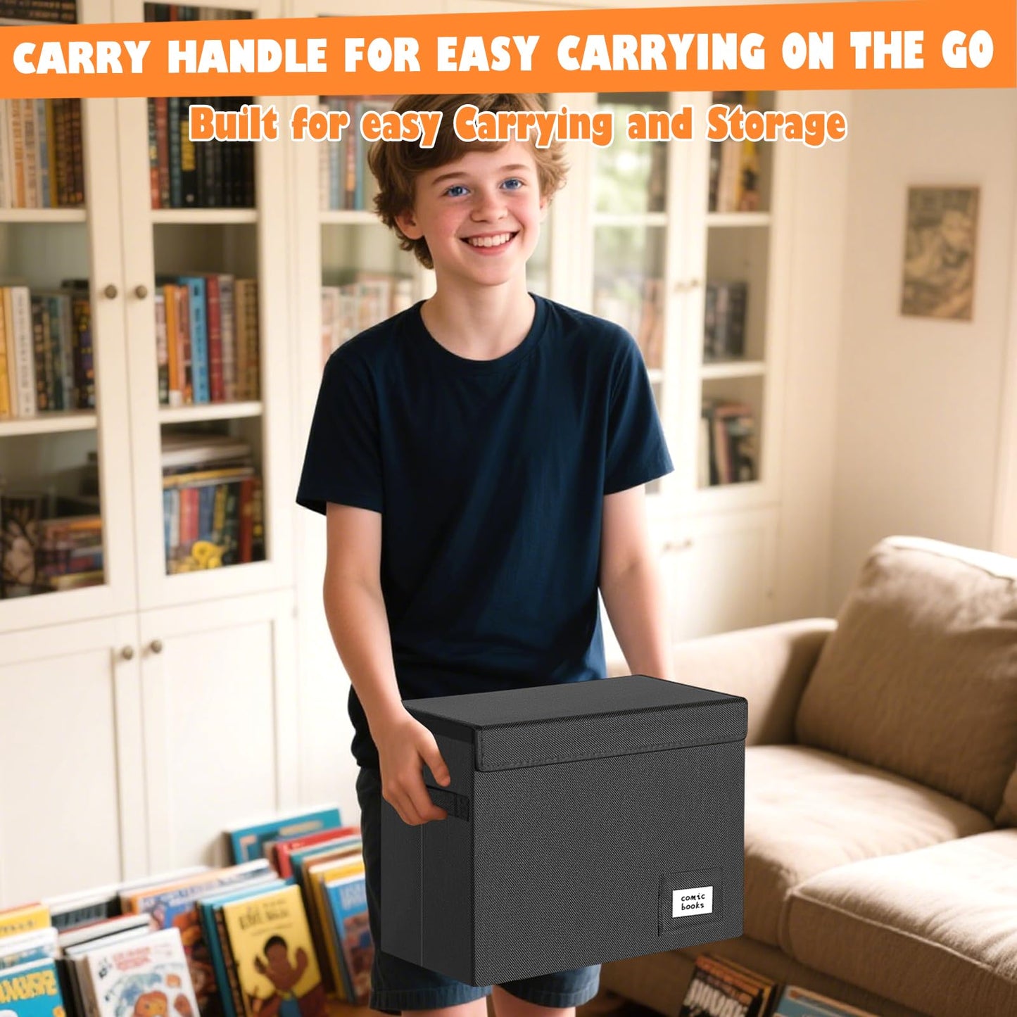 Leffis Comic Book Storage Box, Comic Book Box 15.5" X 7.5" X 11.3", Collapsible Comic Short Box with Lids Holds 150 Comics Heavy Duty Comic Book Bin Container