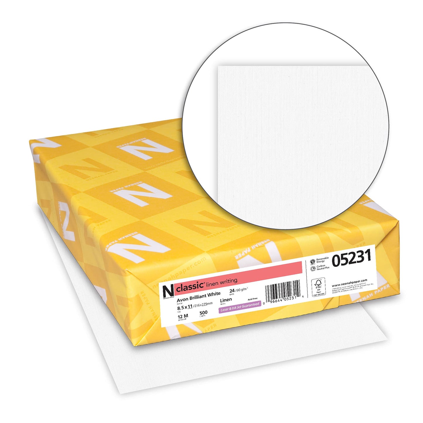 Neenah Classic Linen Premium Paper, 8.5 x 11, 24 lb/89 gsm, Avon Brilliant White, 97 Brightness, 500 Sheets (05231)