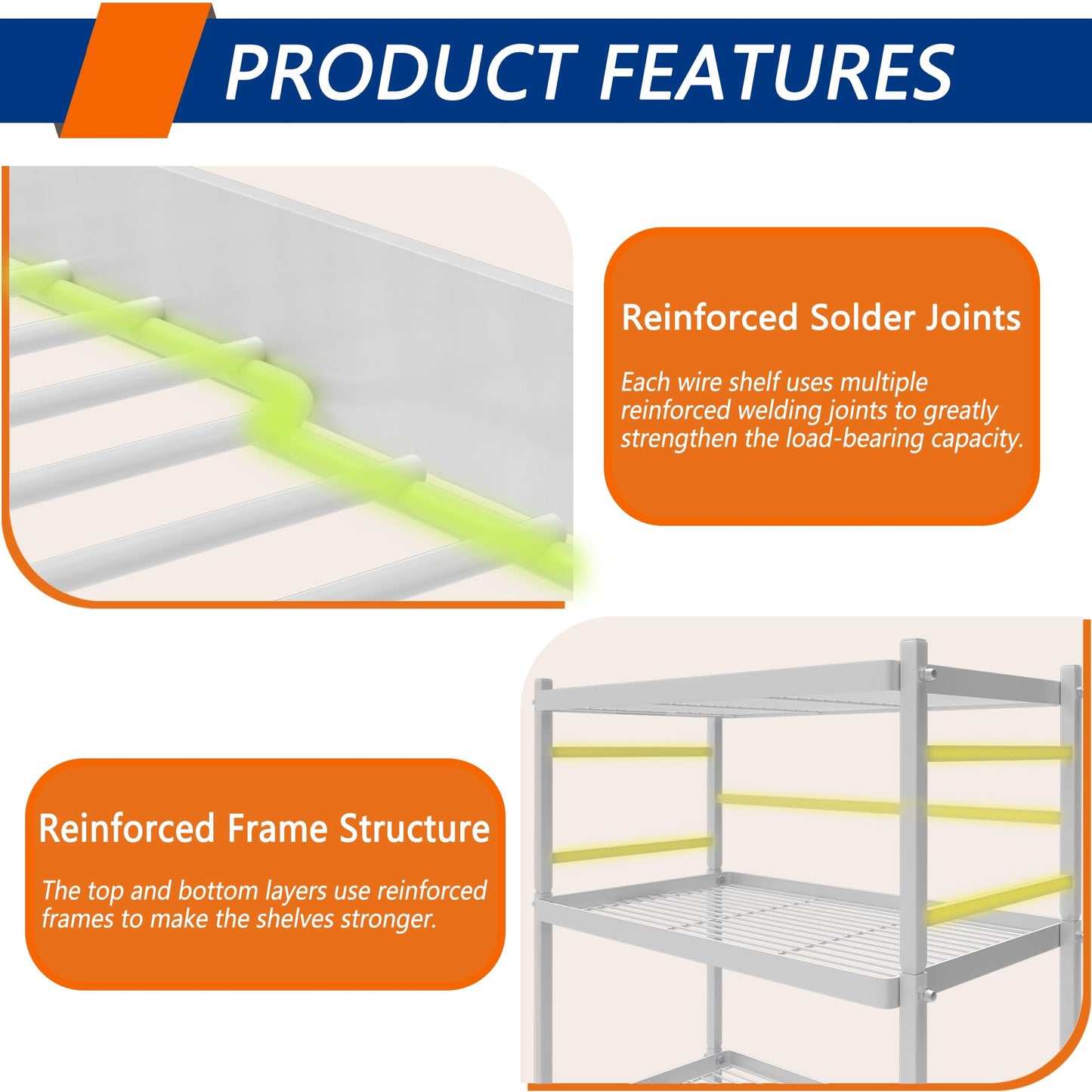 6 Tire Wire Shelving Metal Storage Rack Shelves, Standing Storage Shelf Units for Laundry Bathroom Kitchen Pantry Closet (White)