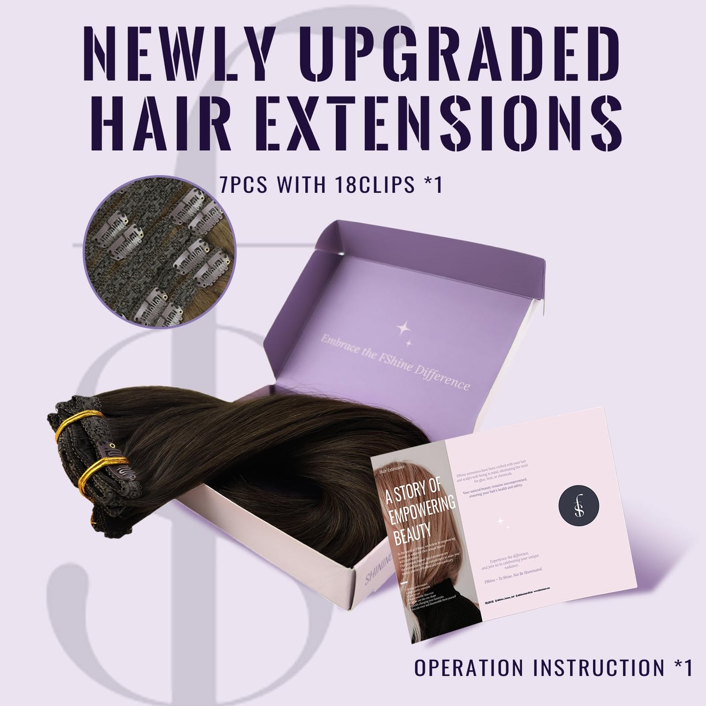 Fshine Brown Clip in Extensions 18 Inch 120 g Dark Brown Human Hair 7 pcs Straight Clip in Real Hair Extensions for Women