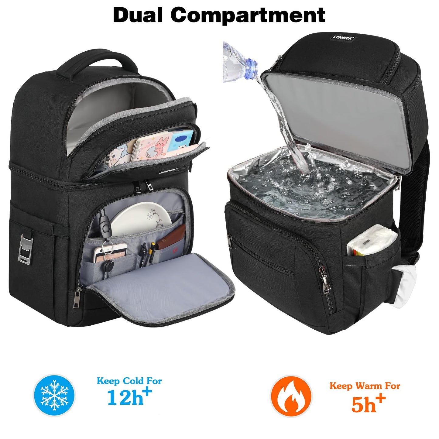 Cooler Backpack, Insulated Backpack Cooler Leakproof Double Deck Cooler Bag for Men Women RFID Lunch Backpack